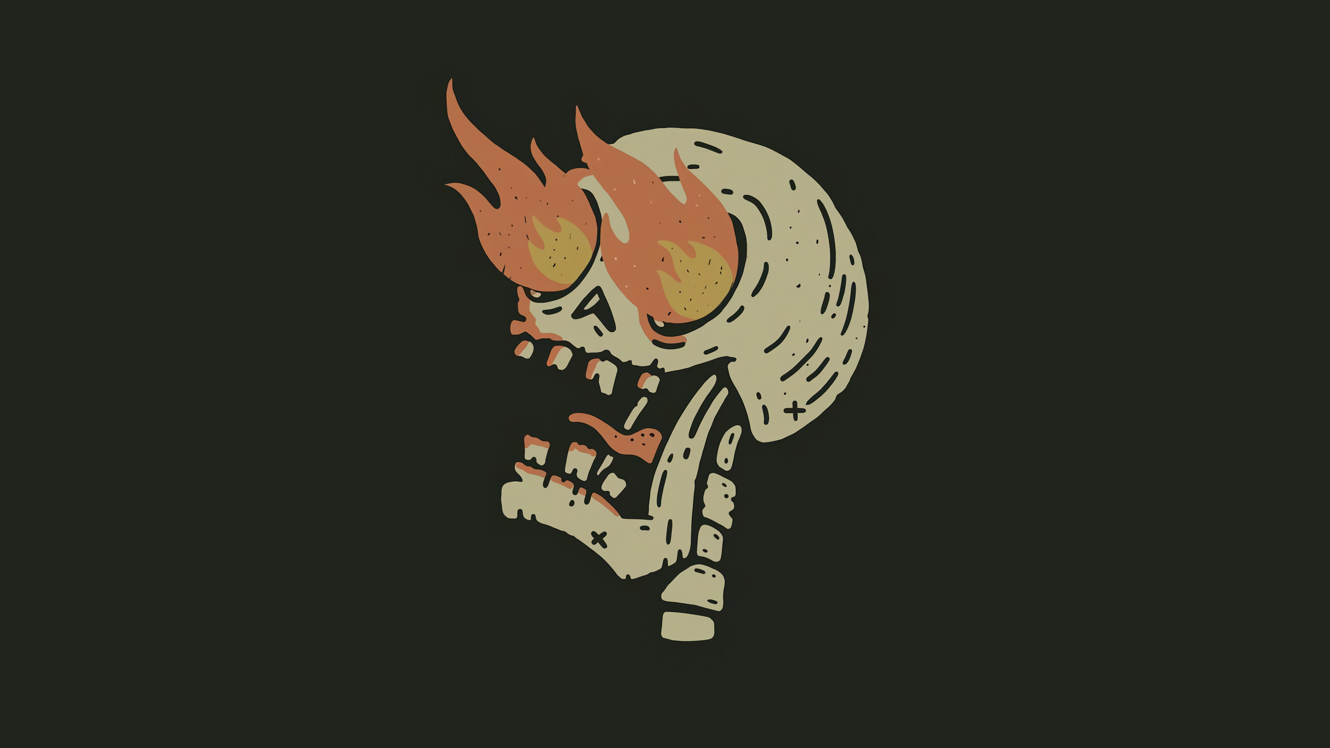 Skull with fiery eyes on a dark background HD Wallpaper