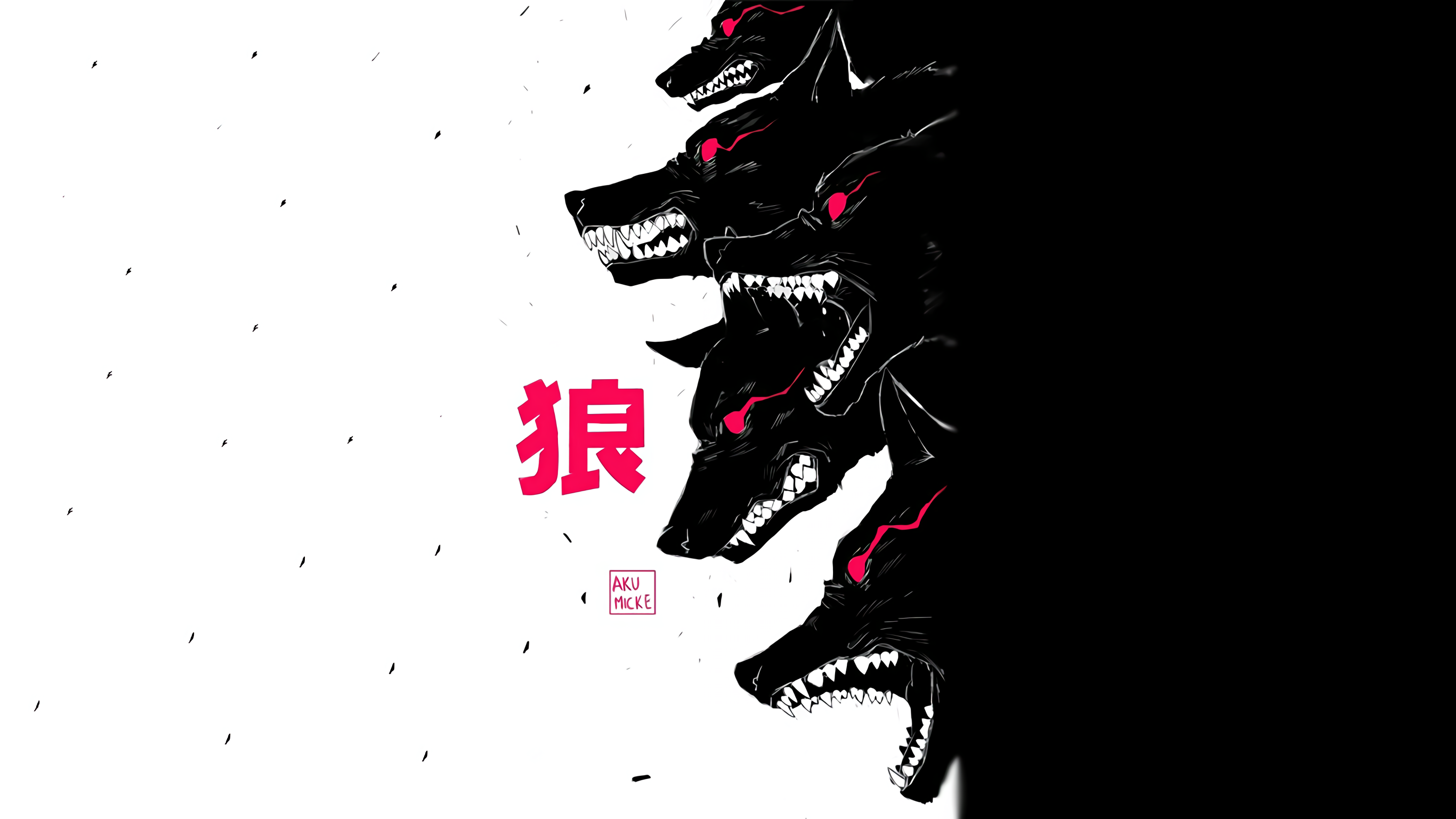 Digital fan art of wolves with Chinese character HD Wallpaper