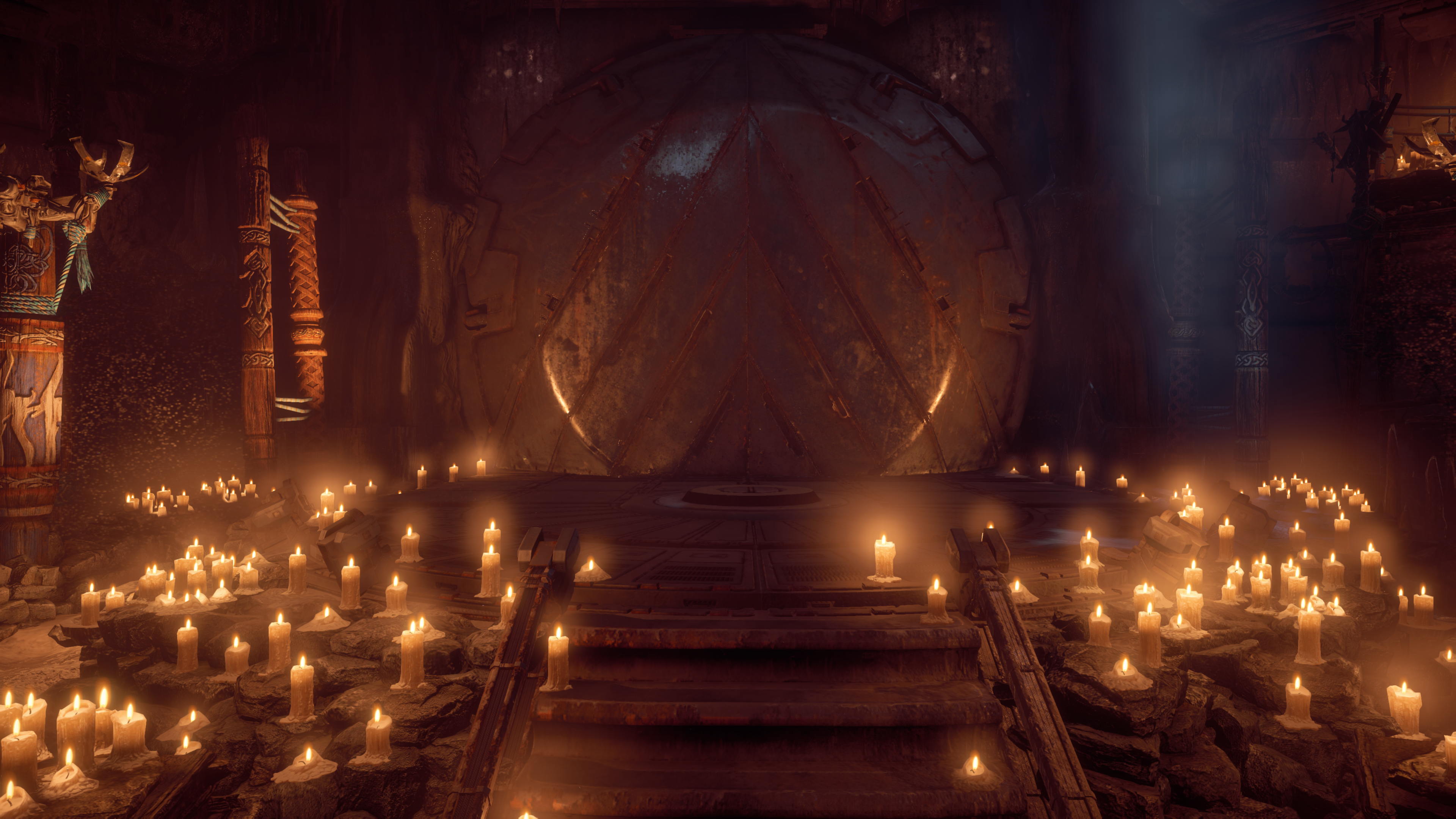 Horizon Zero Dawn vault door with candles HD Wallpaper