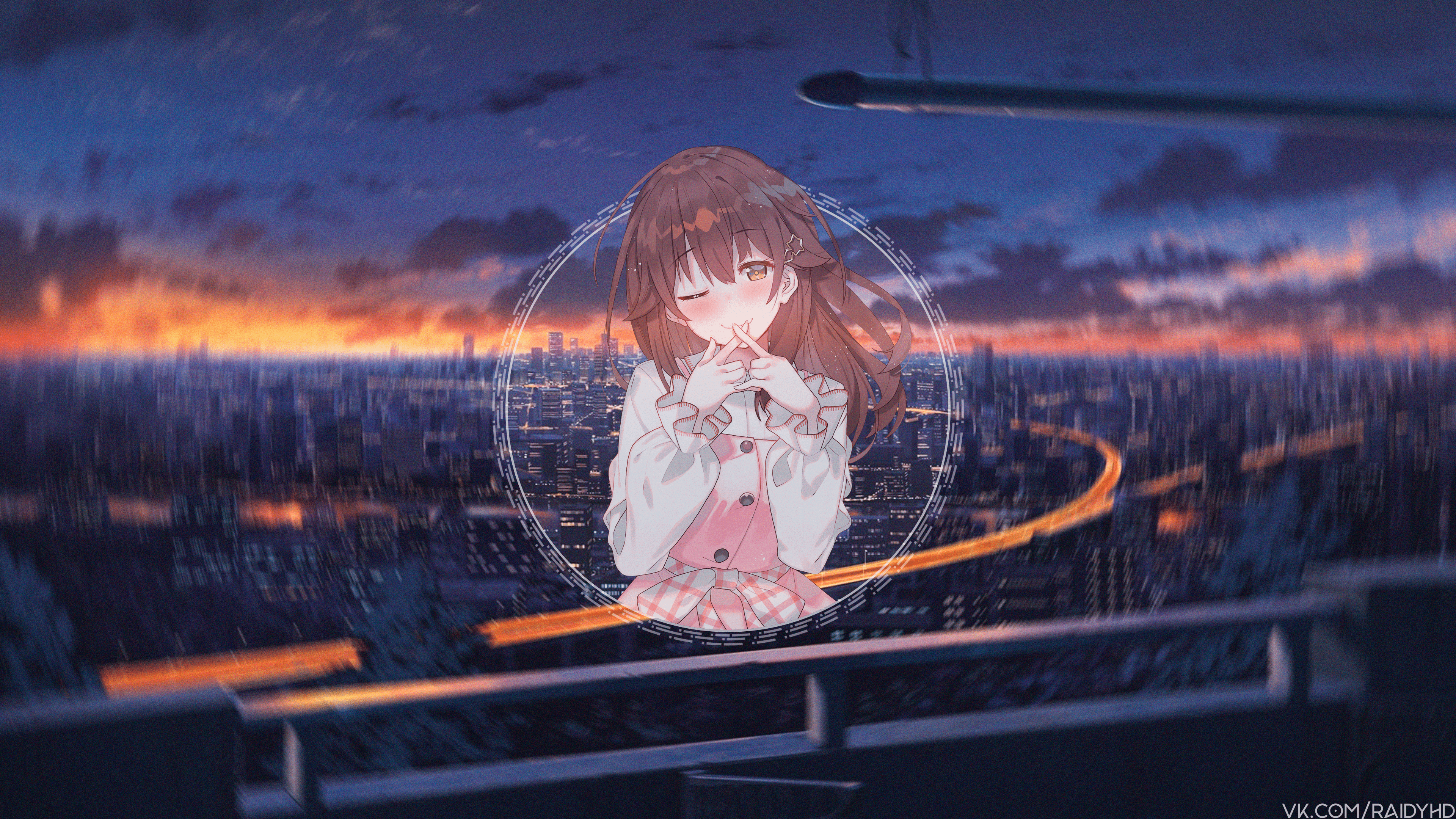 Anime girl in a city at dusk HD Wallpaper