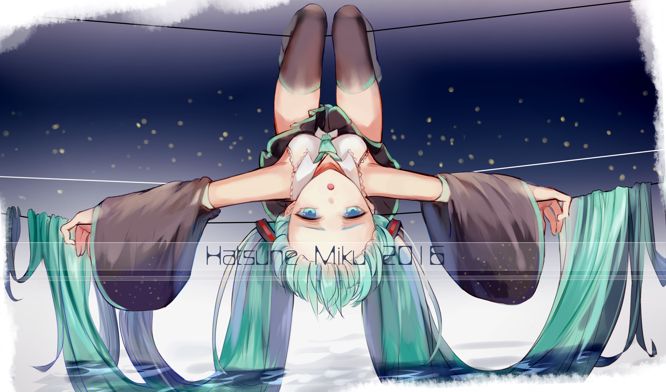 Hatsune Miku hanging upside down HD Wallpaper