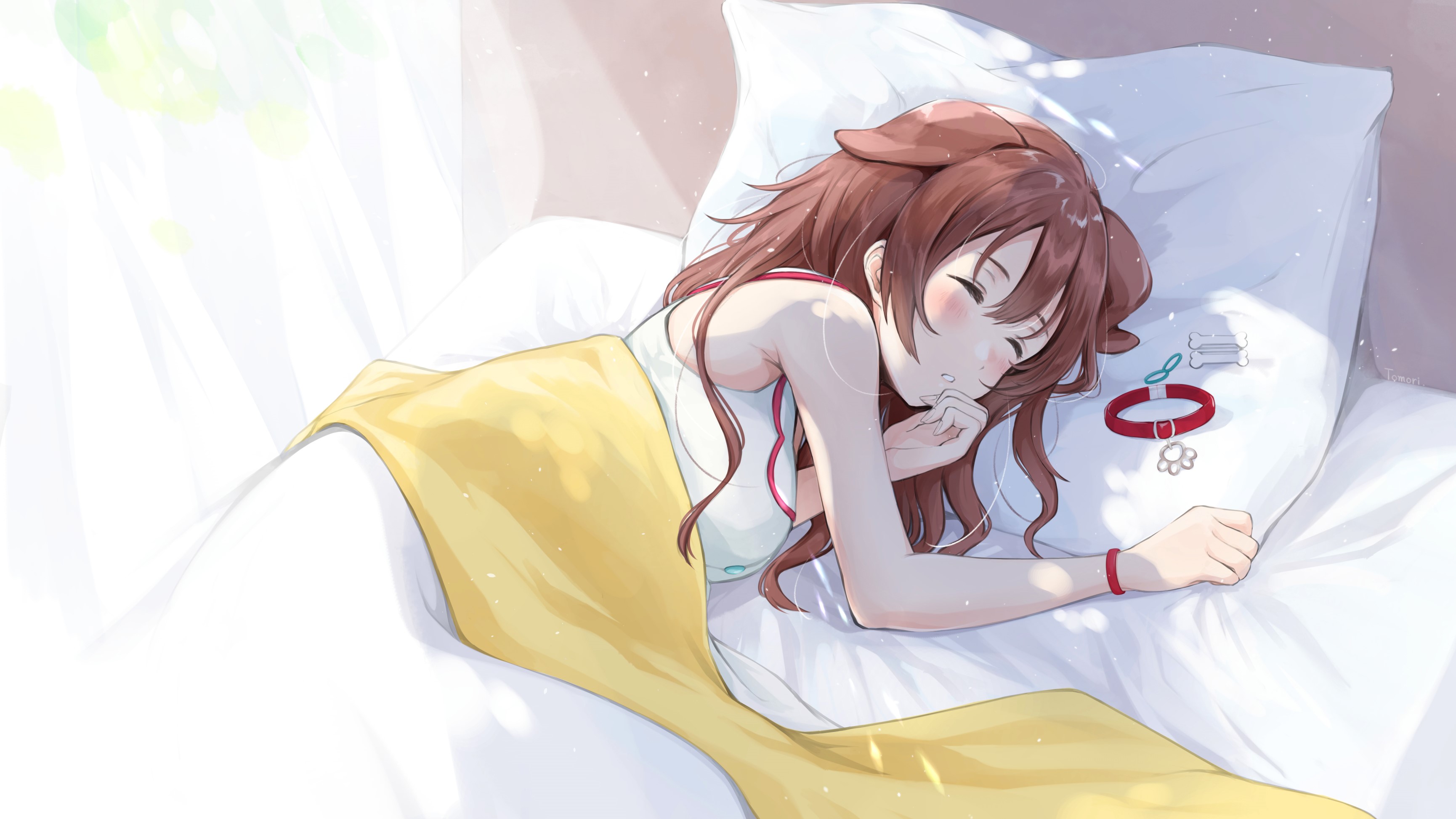 Inugami Korone from Hololive sleeping in bed HD Wallpaper