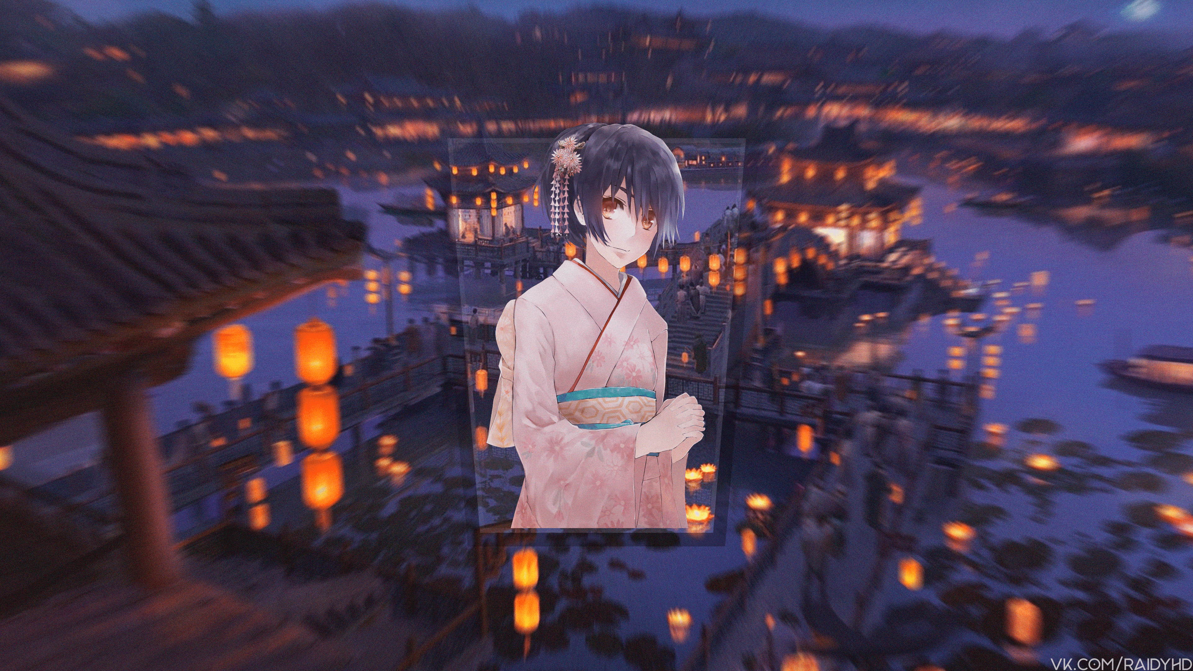4K anime girl in kimono from Monogatari Series HD Wallpaper