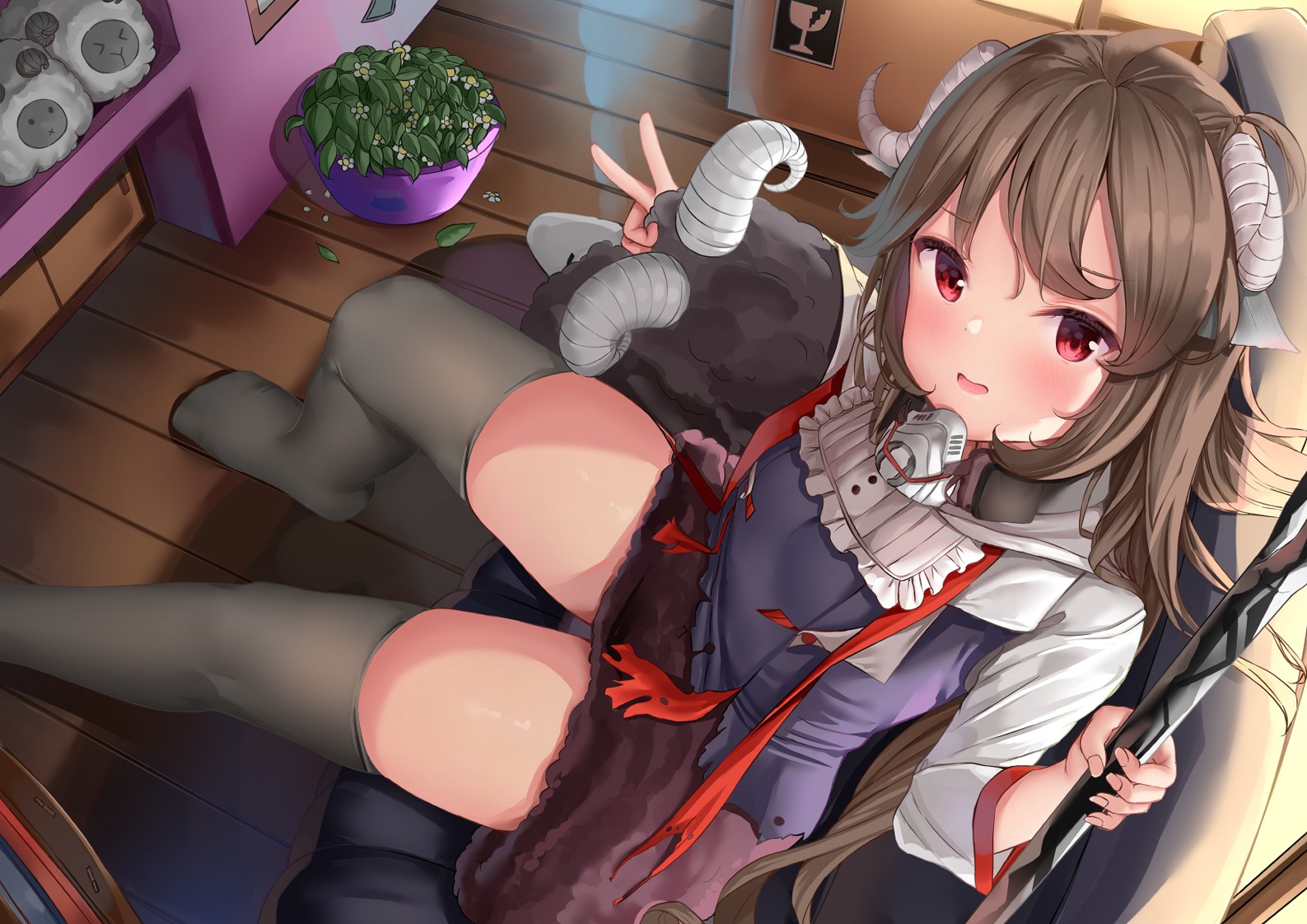 Eyjafjalla from Arknights sitting with a staff HD Wallpaper