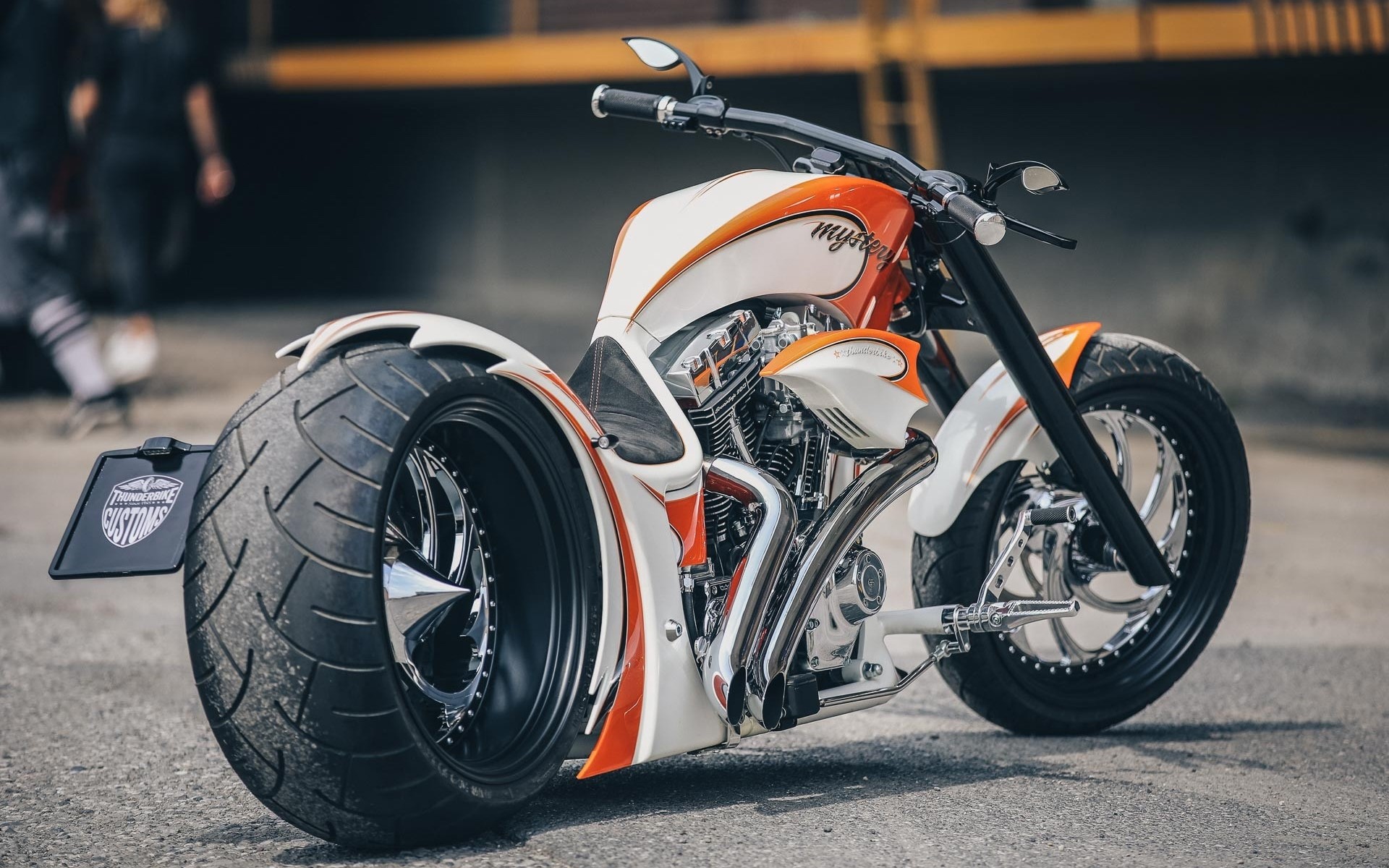 Custom Thunderbike motorcycle with orange and white paint HD Wallpaper