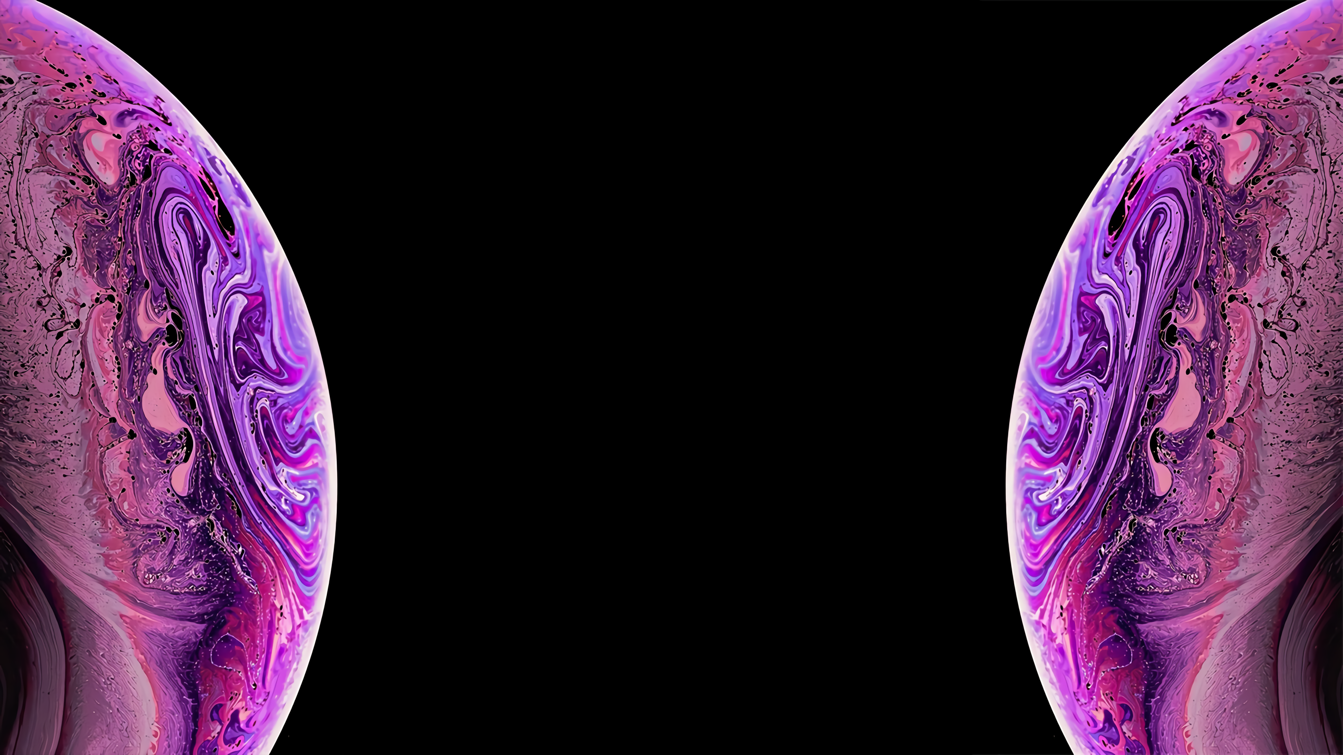 Abstract purple and pink planet-like shapes on black background HD Wallpaper