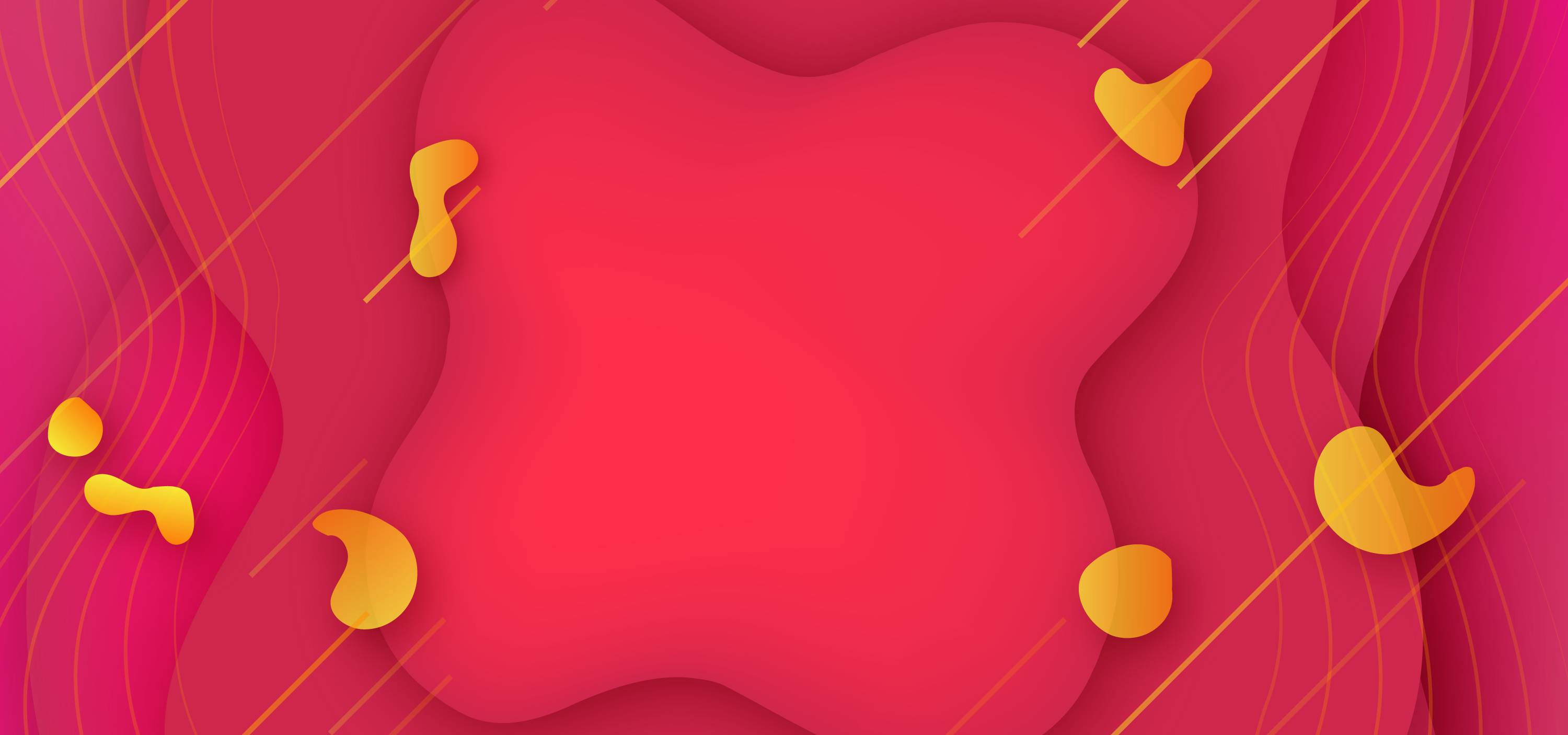 Abstract pink and red fluid shapes with yellow blobs and lines HD Wallpaper