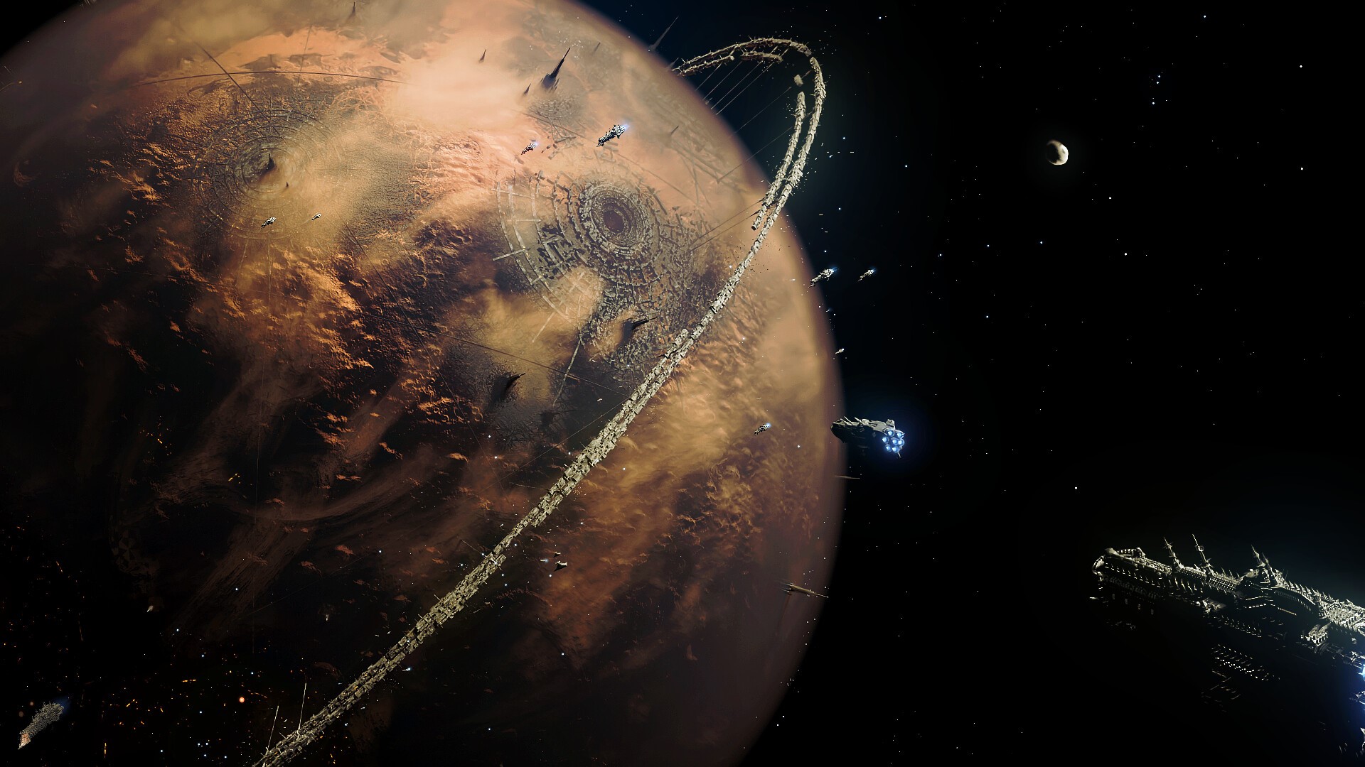Warhammer 40,000 Sci-Fi Planet with Spacecraft HD Wallpaper