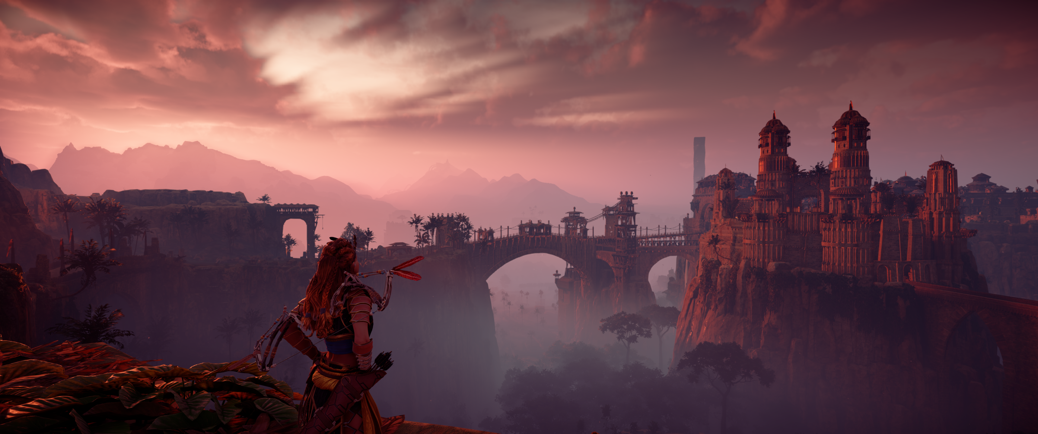 Aloy from Horizon Zero Dawn overlooking Meridian HD Wallpaper