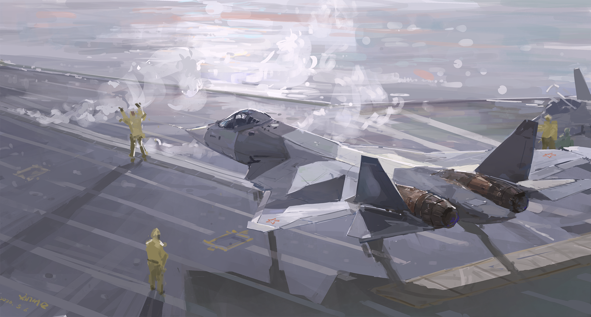 Sukhoi Su-57 fighter jet on aircraft carrier deck HD Wallpaper