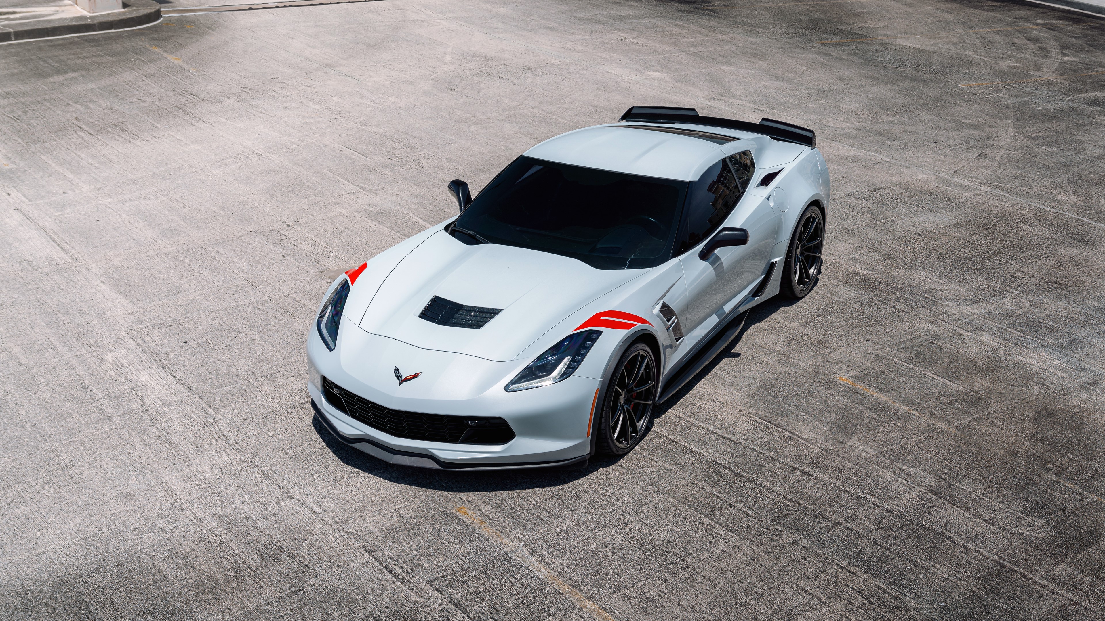 White Chevrolet Corvette GS sports car with red accents HD Wallpaper