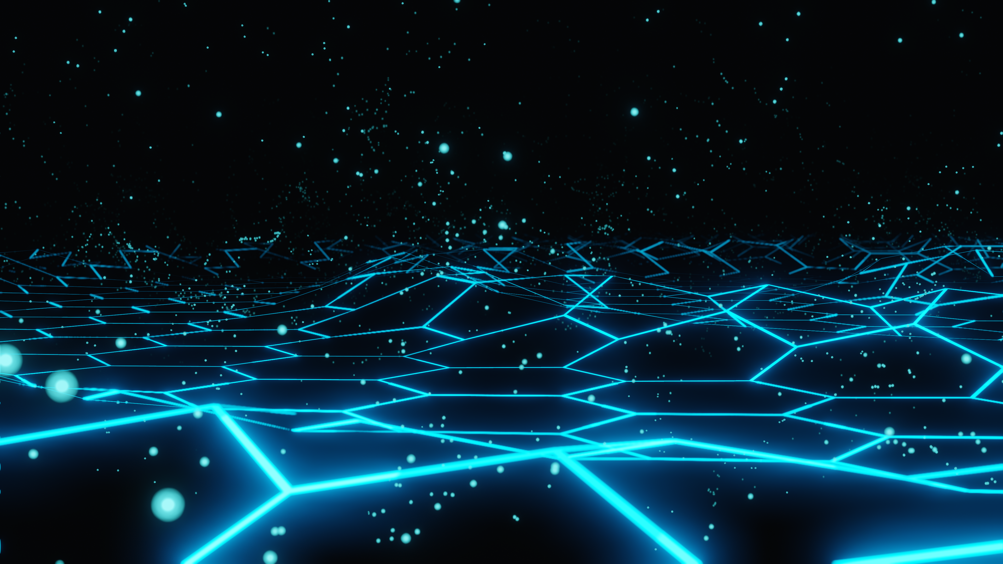 Blue Hexagonal Grid with Floating Particles 4K Render HD Wallpaper