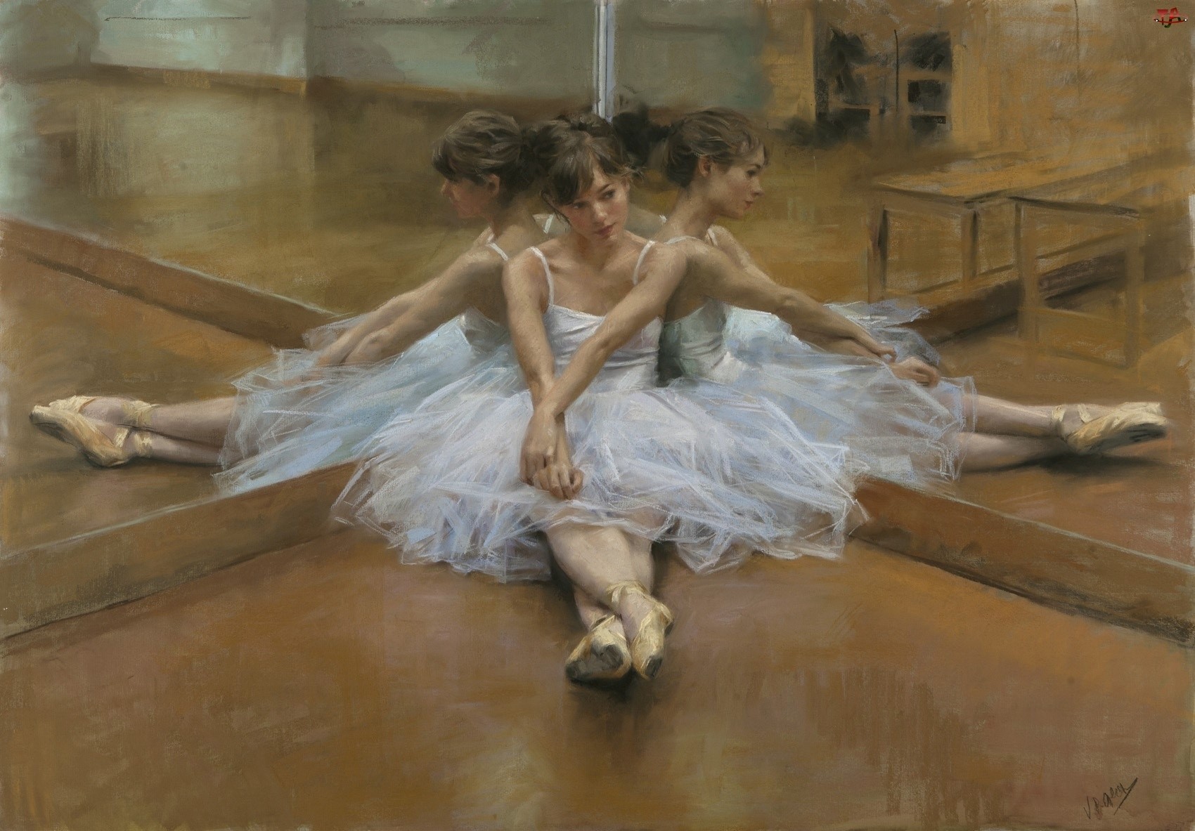 Ballerinas in a studio with reflections HD Wallpaper