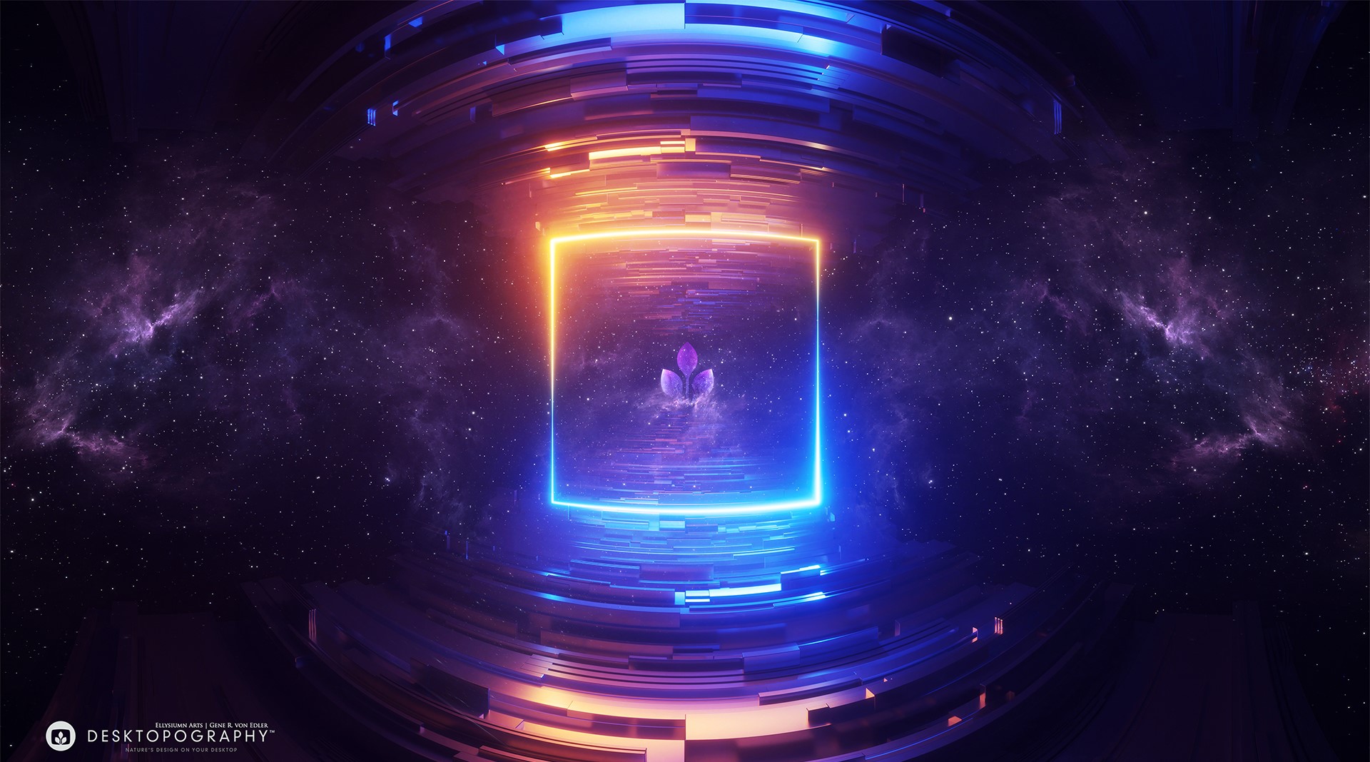 Abstract Neon Square with Crystal in Nebula HD Wallpaper
