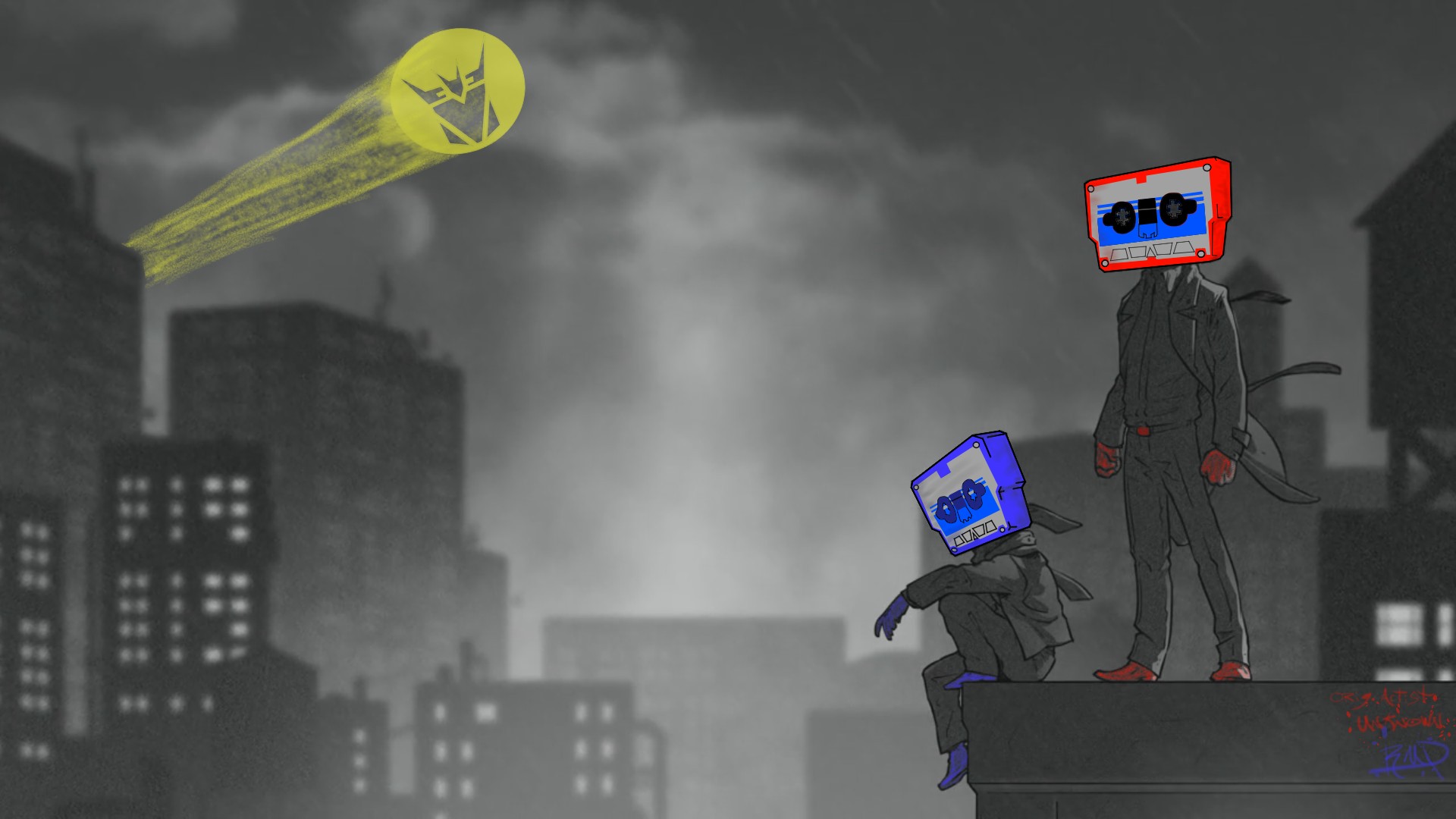 Rumble and Frenzy from Transformers G1 on a rooftop HD Wallpaper
