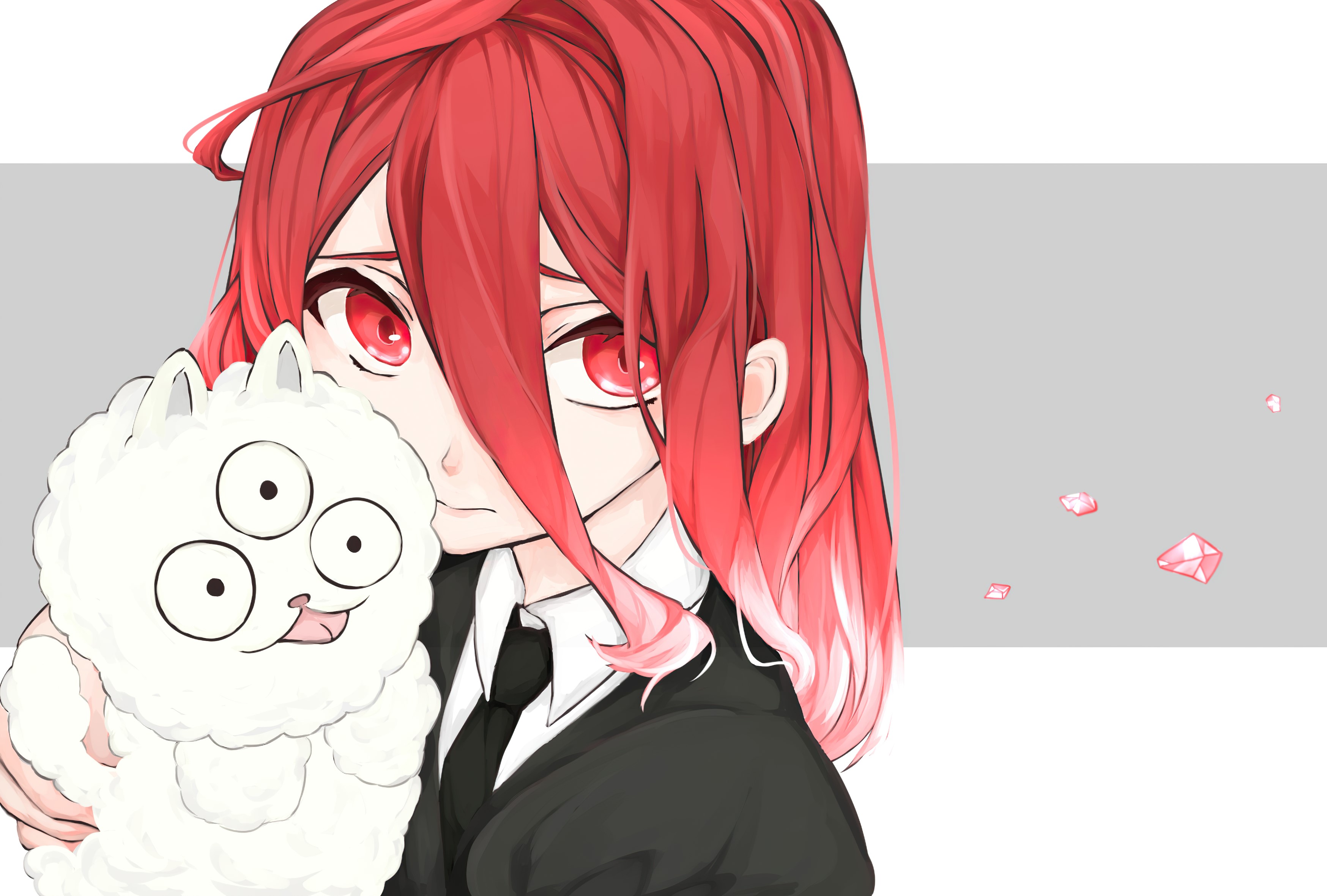 Cinnabar from Houseki no Kuni with a fluffy creature HD Wallpaper