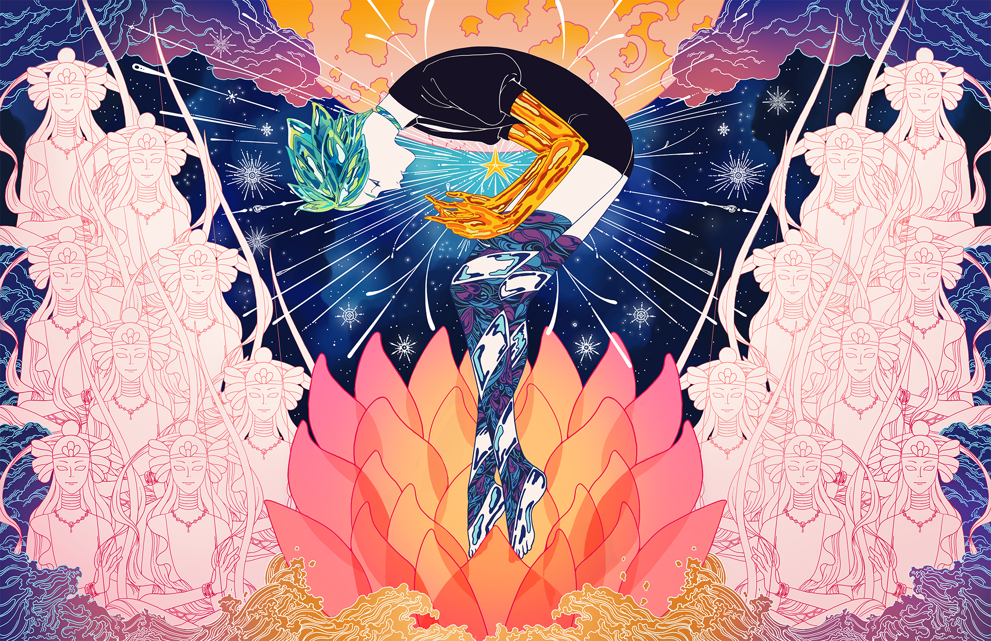 Phos from Houseki no Kuni in a cosmic lotus HD Wallpaper