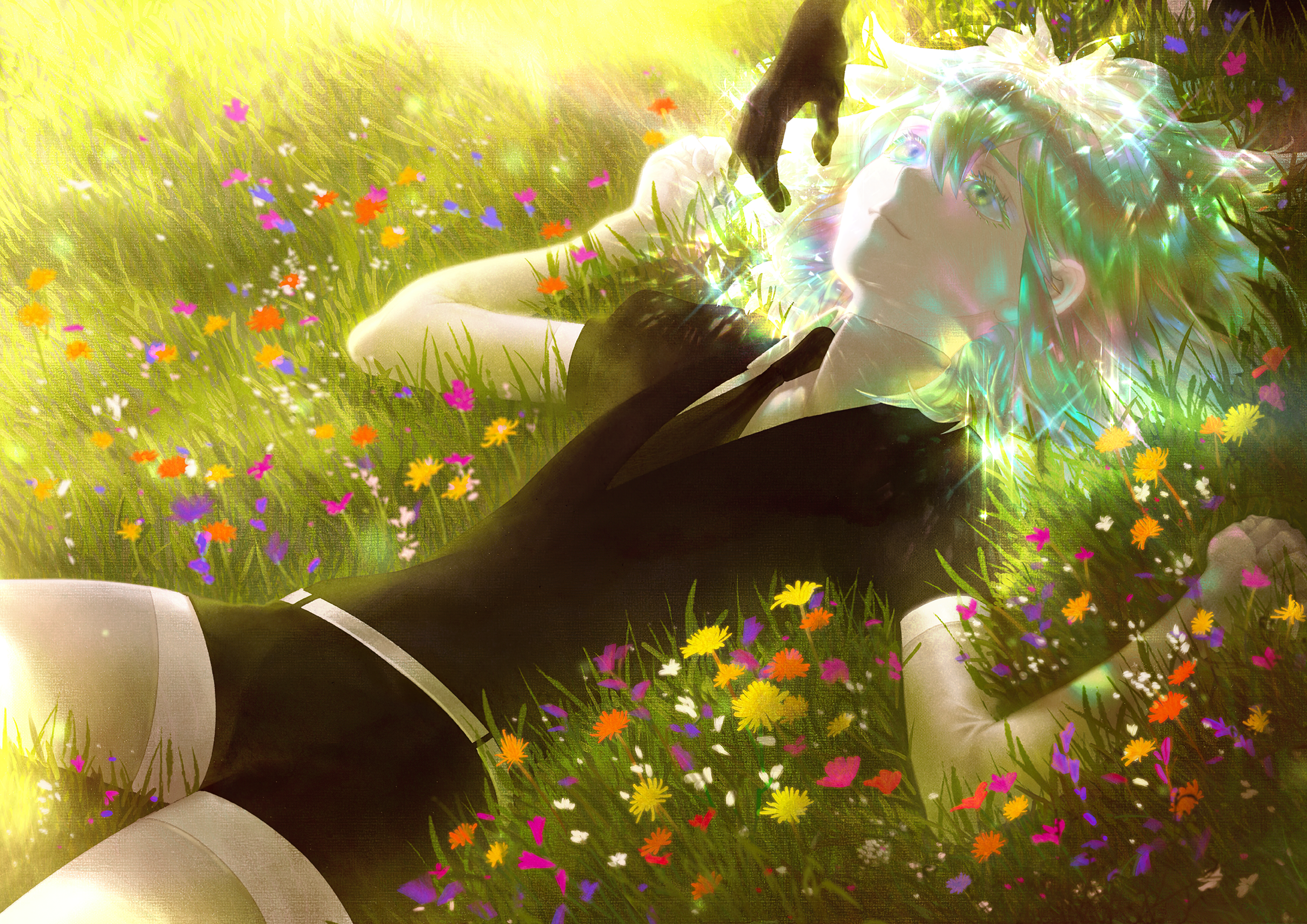 Diamond from Houseki no Kuni lying in a field HD Wallpaper