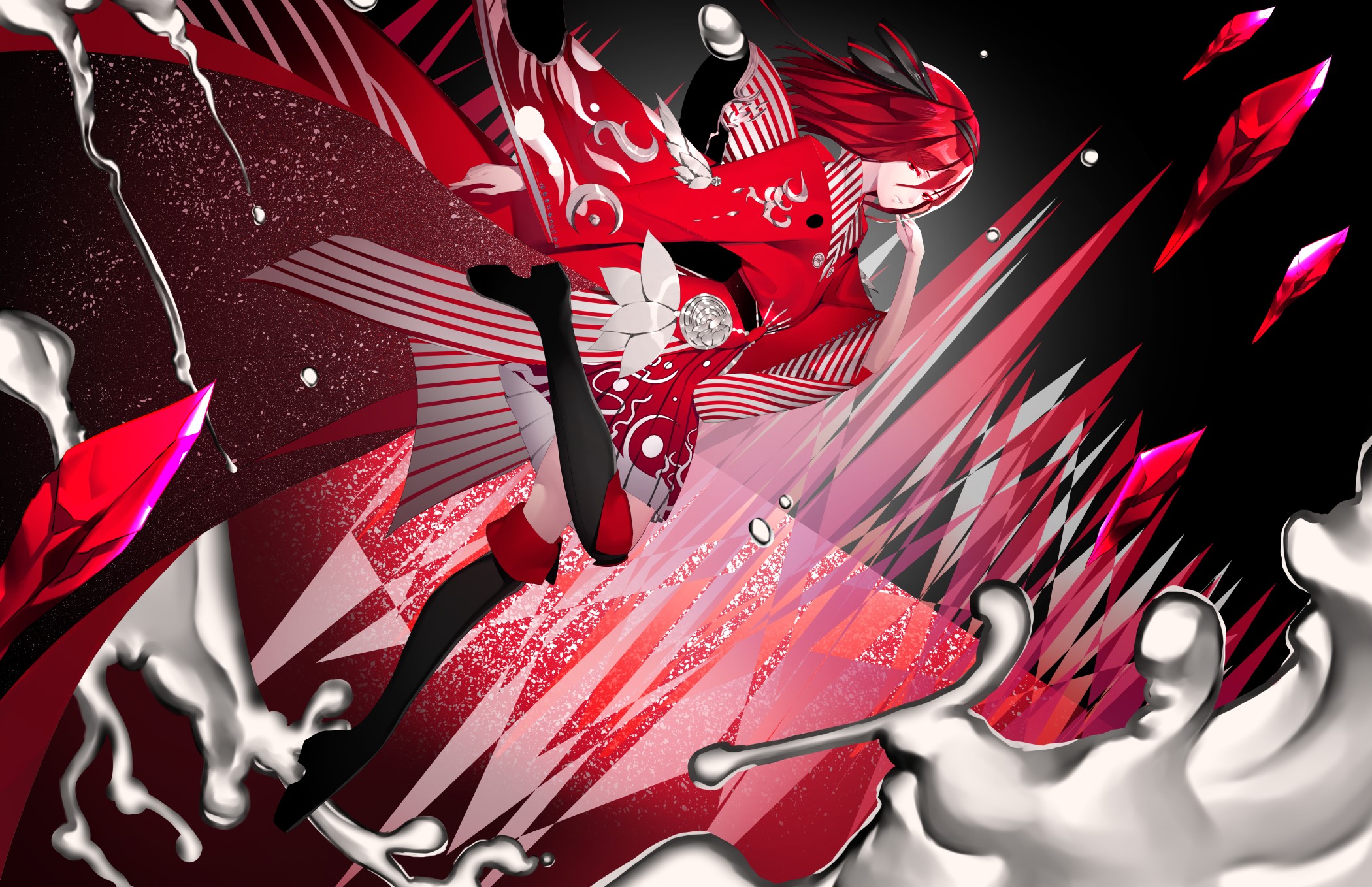 Cinnabar from Houseki no Kuni in abstract red and black. HD Wallpaper