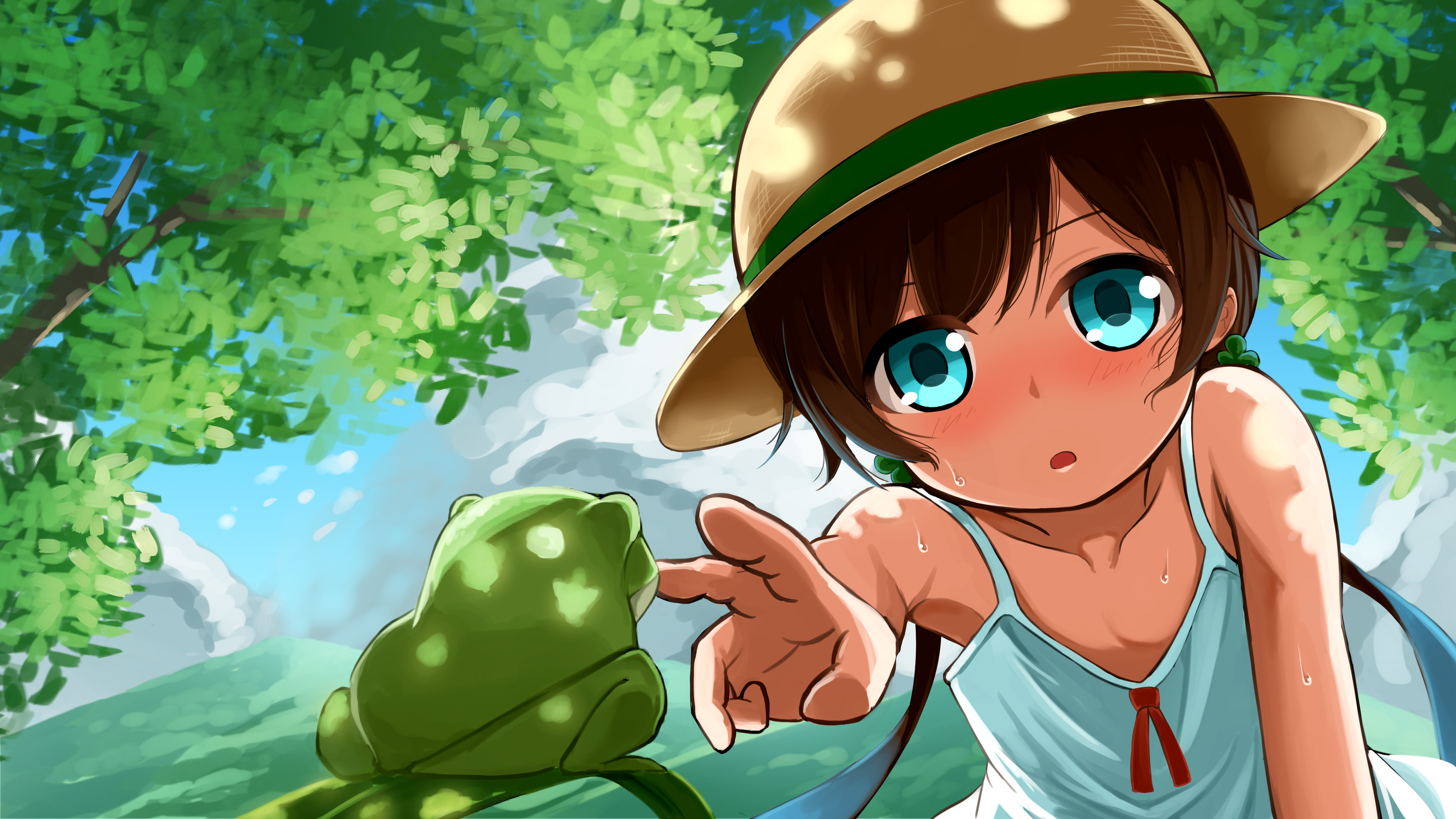 Anime girl with frog in nature HD Wallpaper