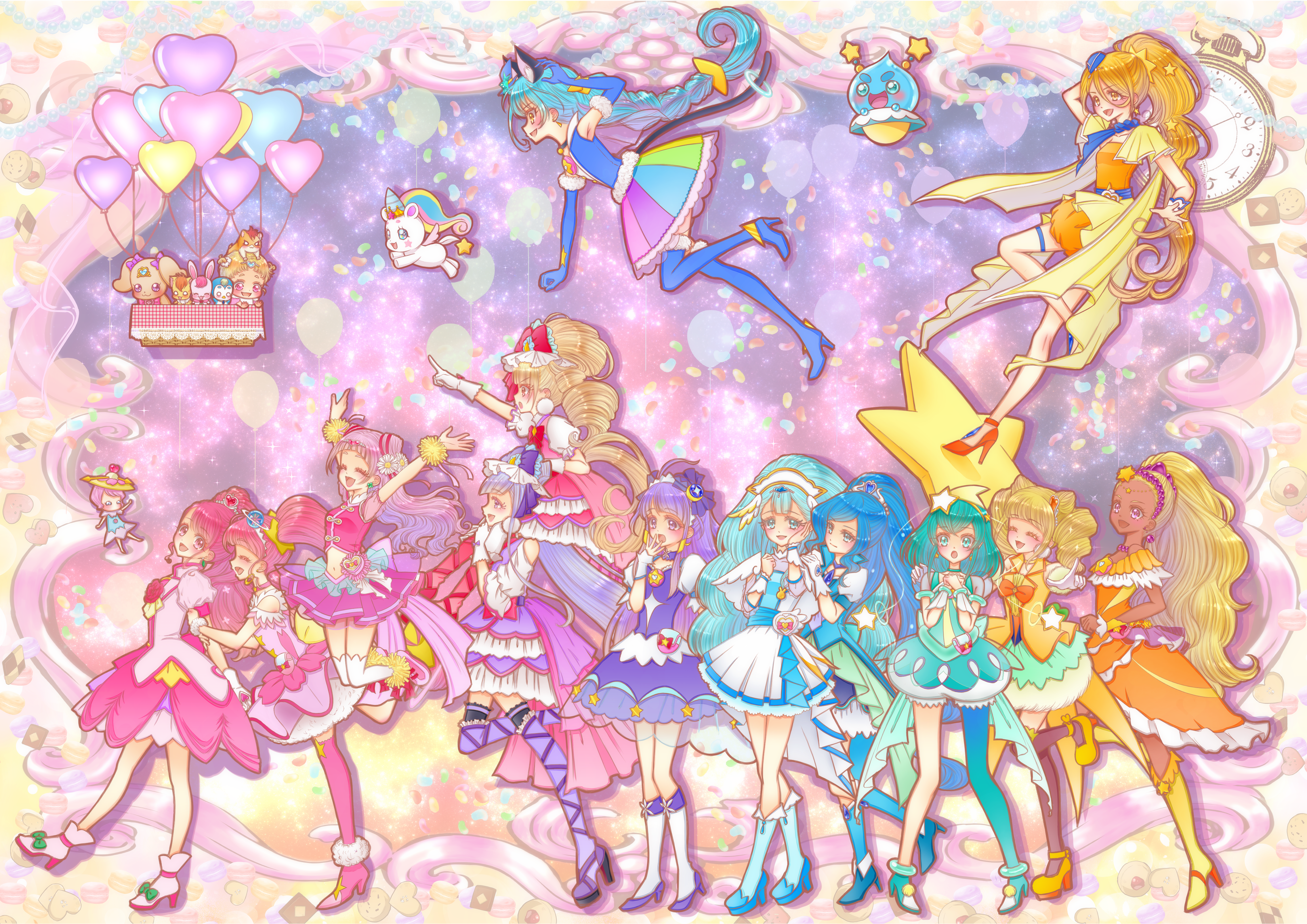 4K Precure Characters and Magical Creatures HD Wallpaper