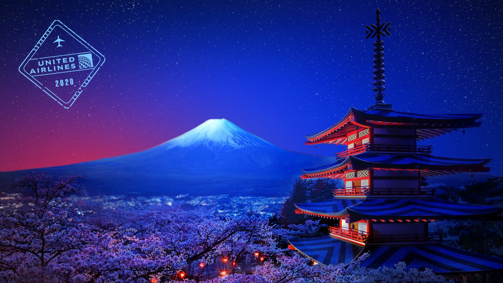 United Airlines Japan 2020 Mount Fuji Pagoda HD Wallpaper