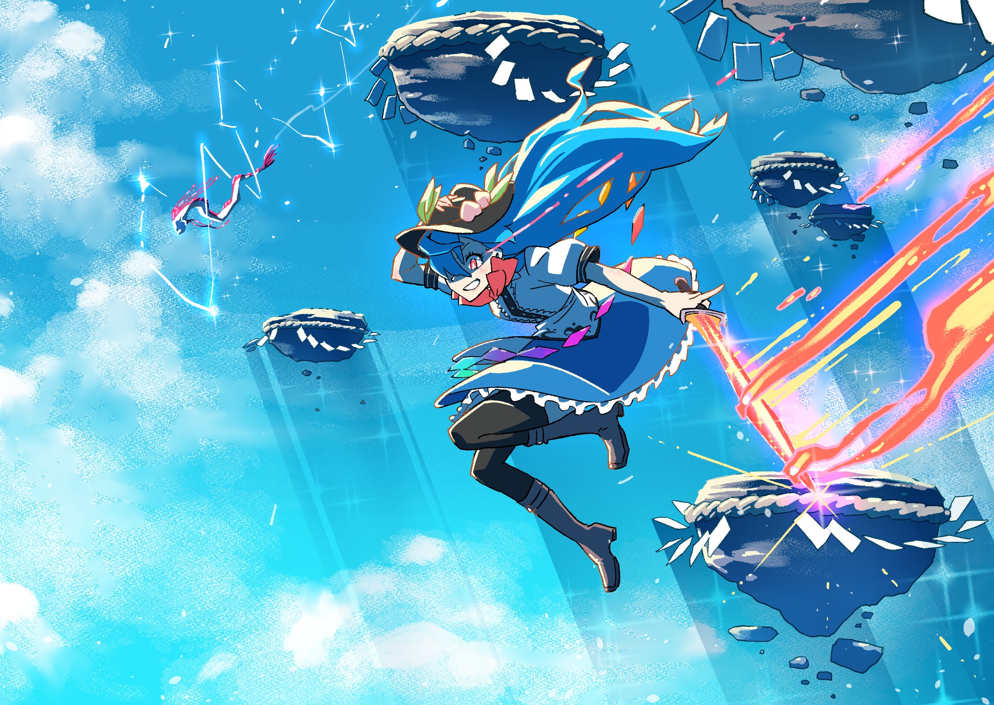 Hinanawi Tenshi from Touhou in the sky HD Wallpaper