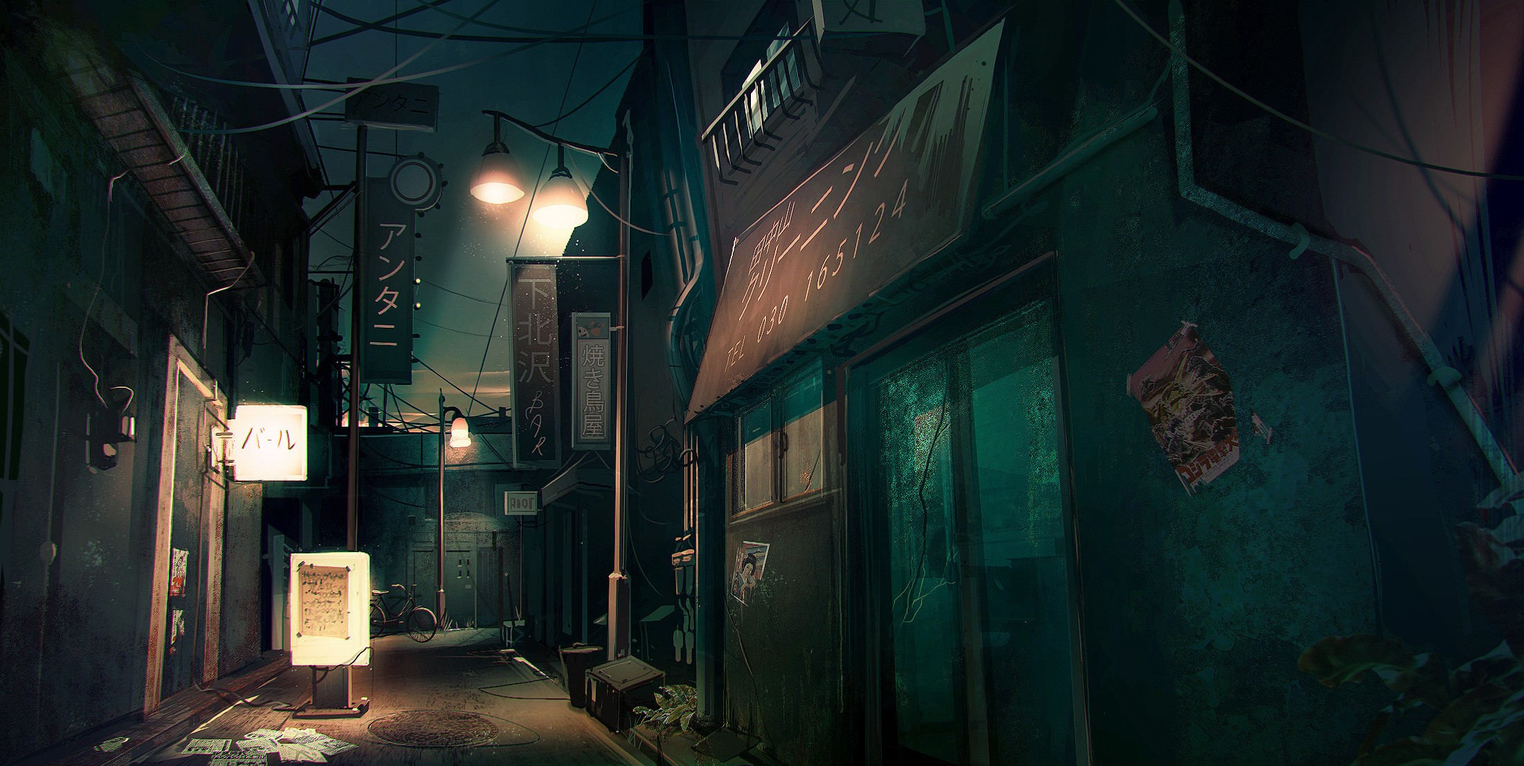 Dark Japanese Alleyway at Night HD Wallpaper