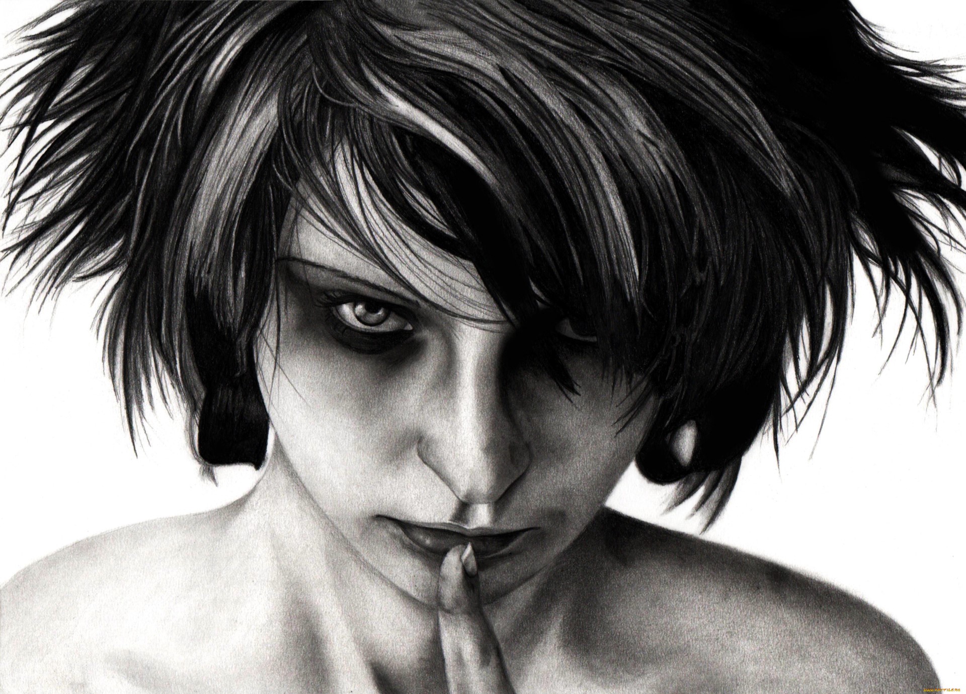 Monochrome portrait drawing of a woman HD Wallpaper