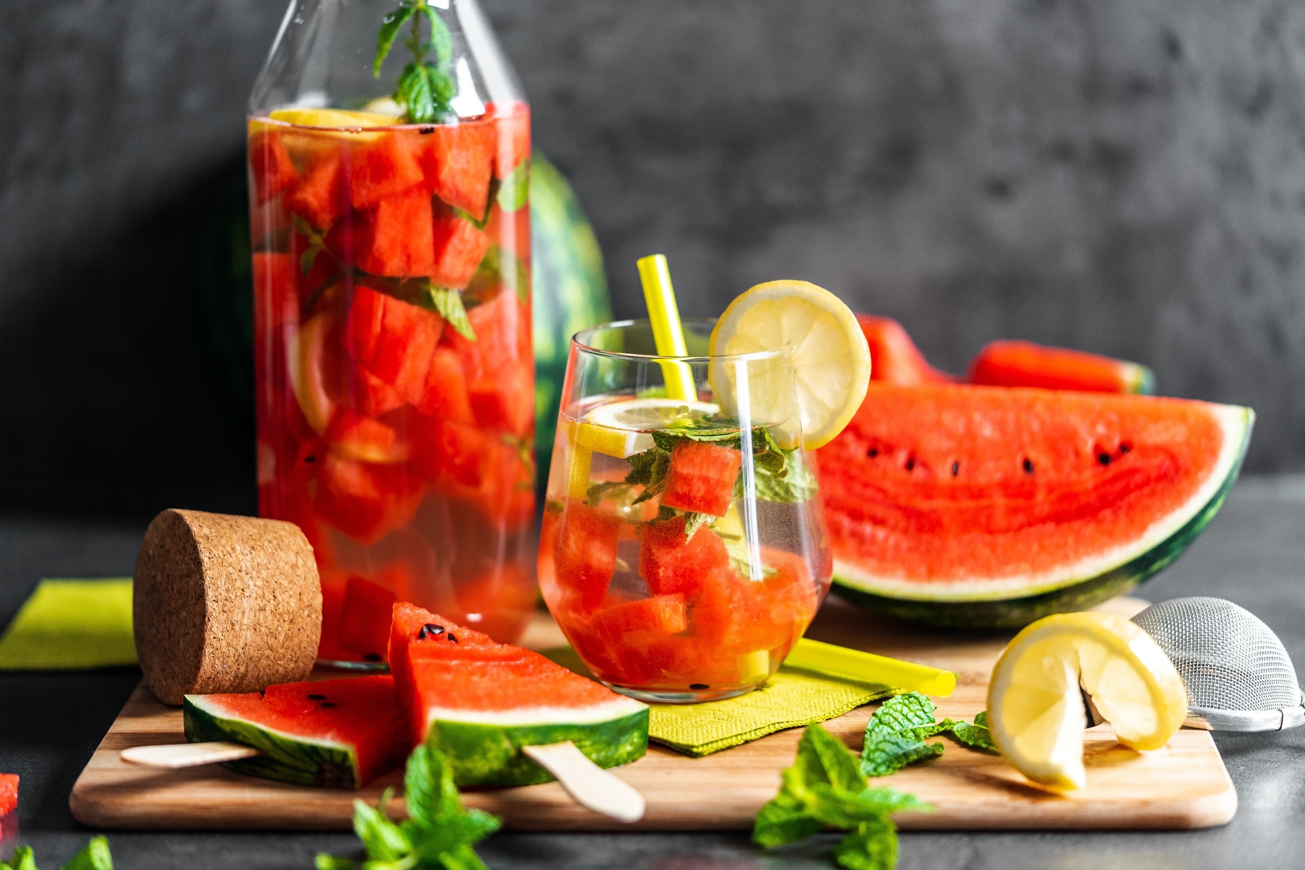Watermelon and Lemon Infused Water with Mint HD Wallpaper