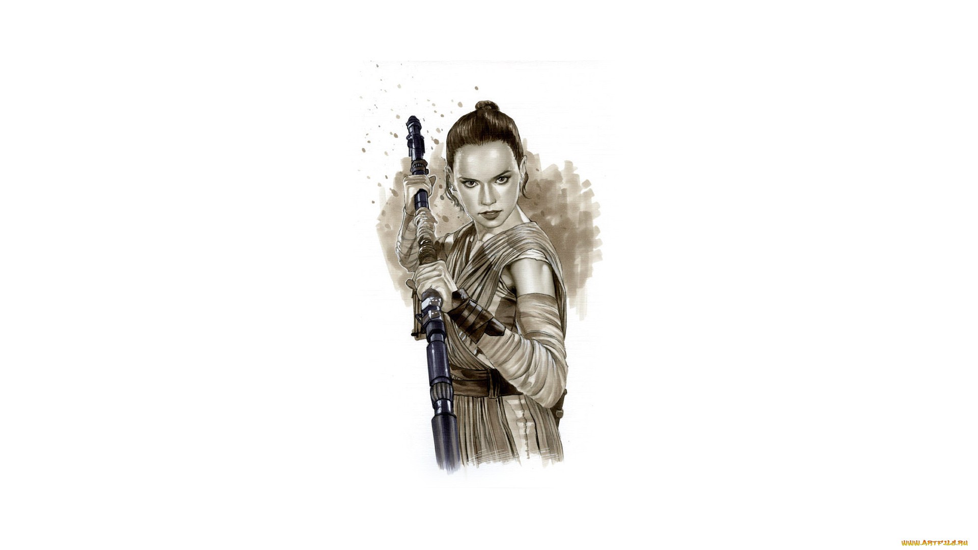 Rey from Star Wars holding a staff HD Wallpaper
