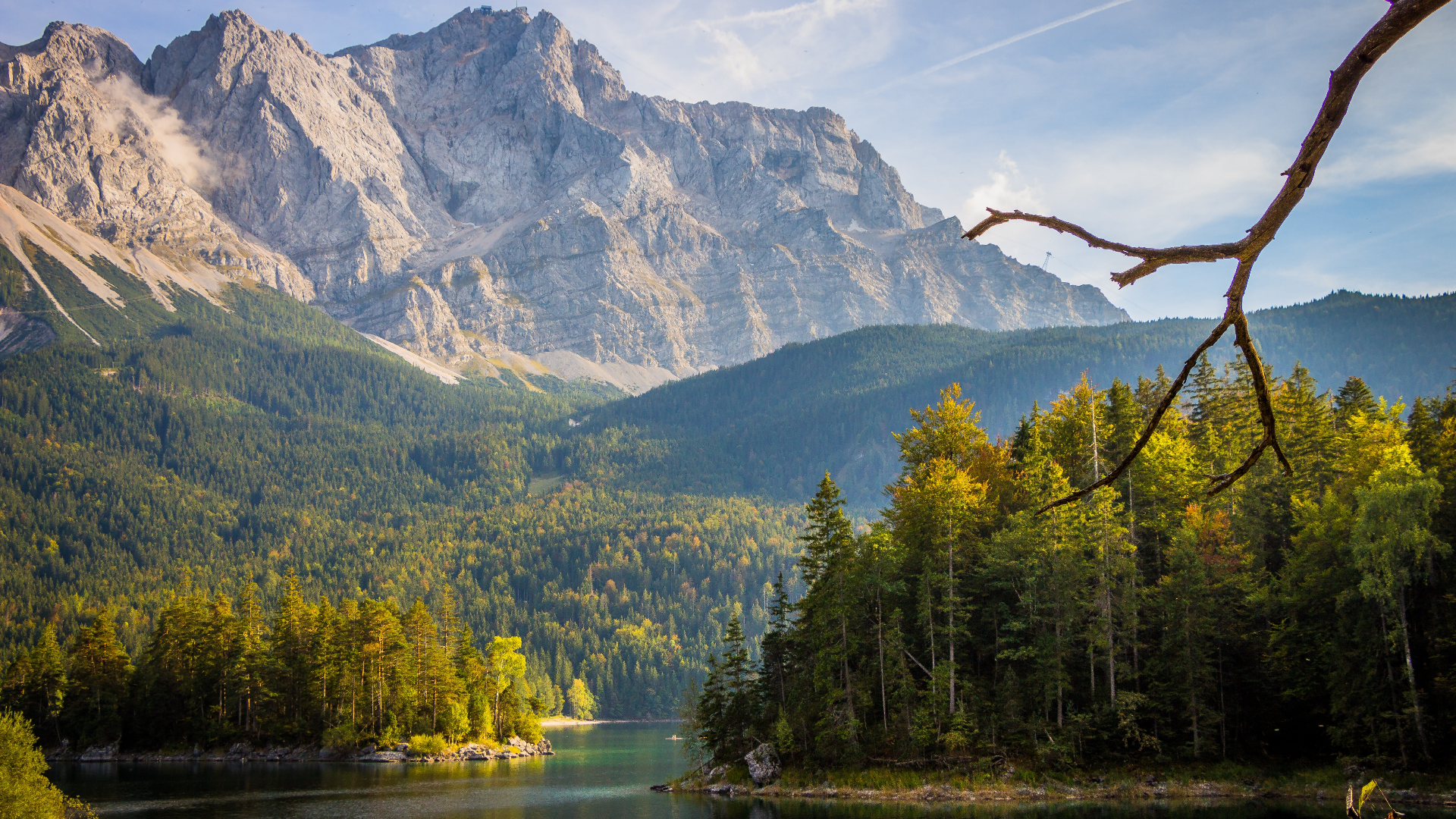 Mountains and forest by a lake in Germany HD Wallpaper