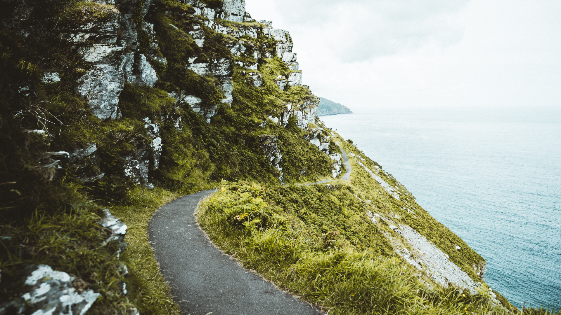 Coastal cliff path overlooking the sea HD Wallpaper