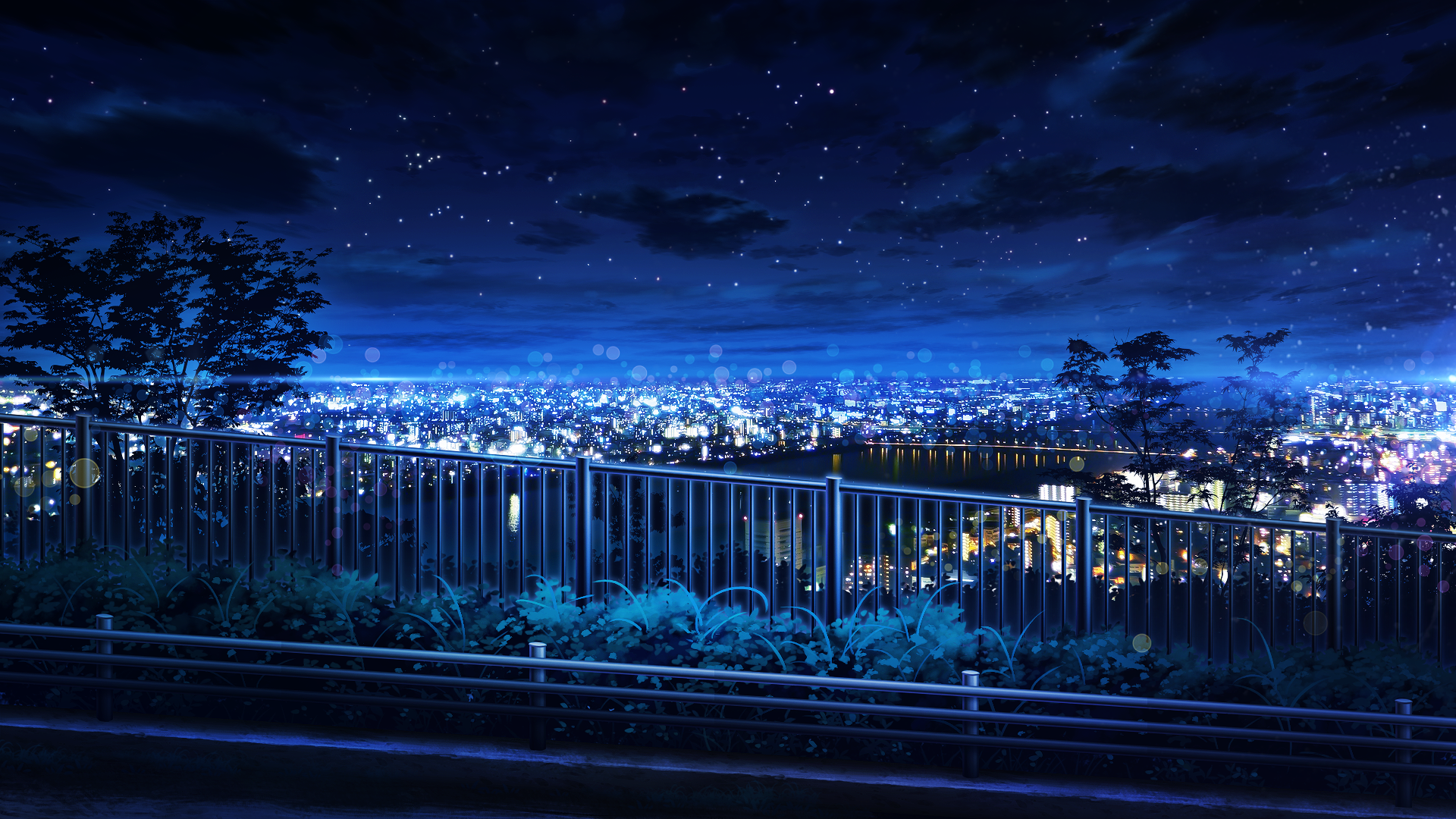 Cityscape at night with stars and bokeh HD Wallpaper