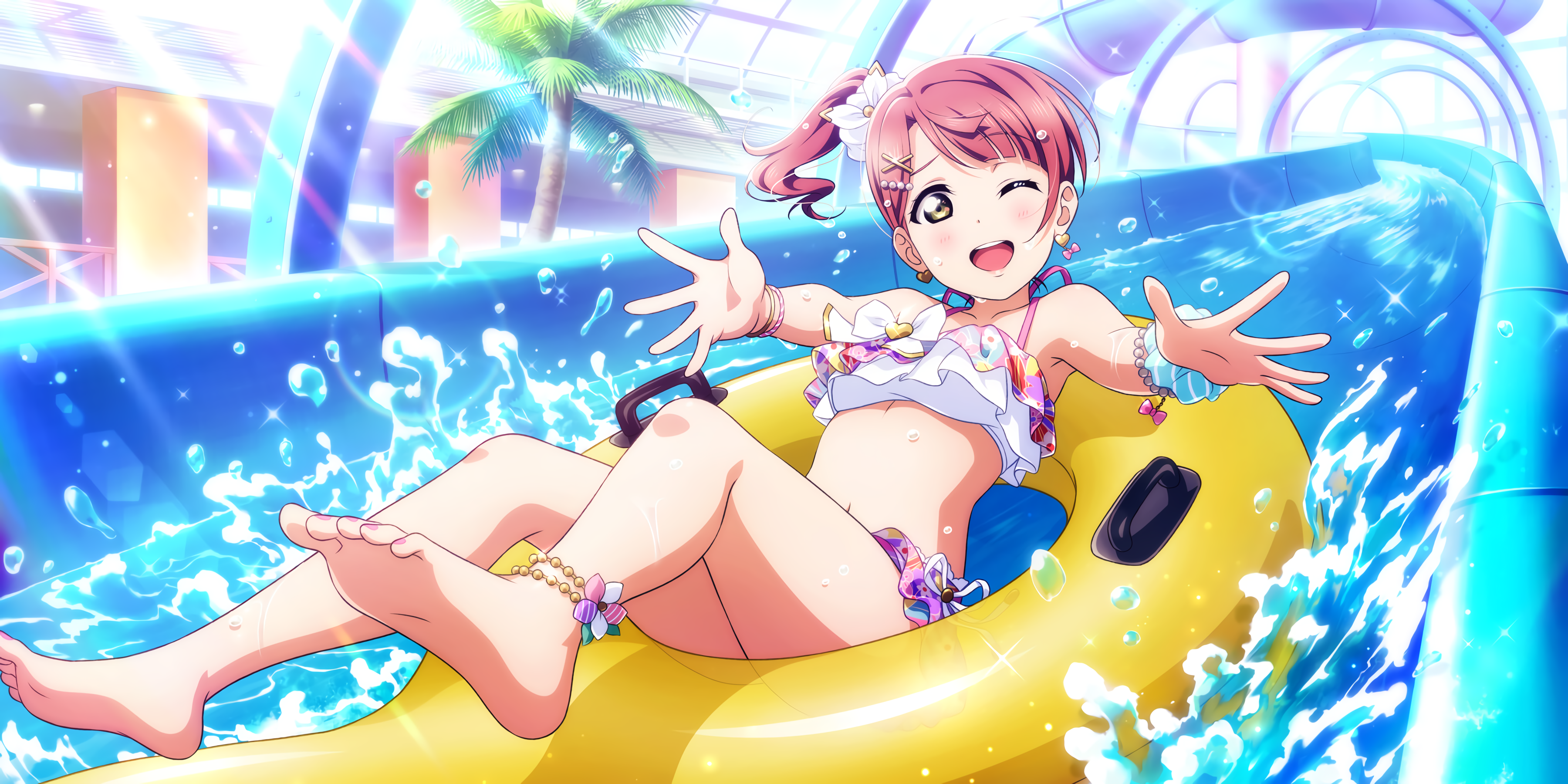 Uehara Ayumu from Love Live! Series on a water slide HD Wallpaper