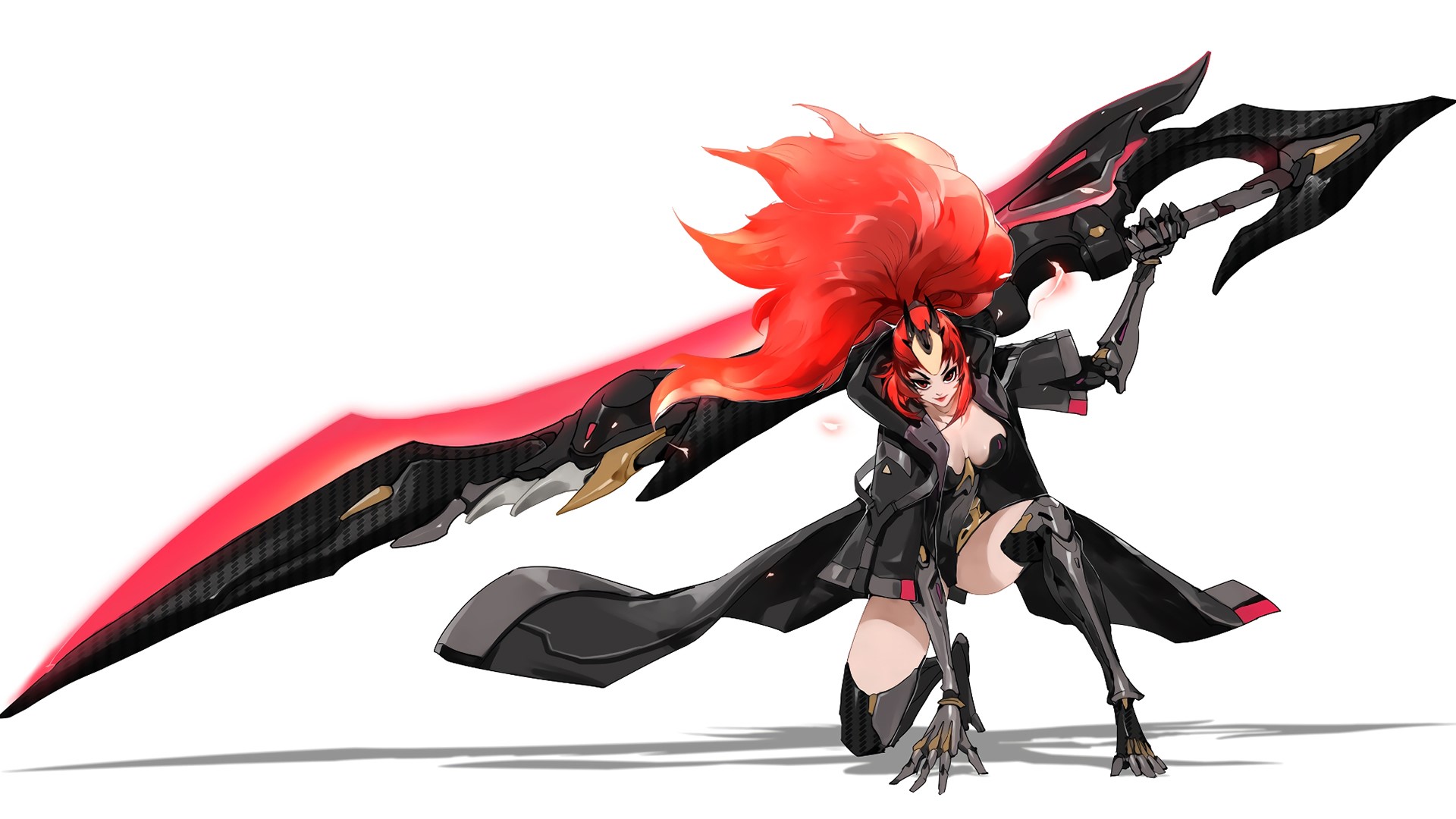 Anime woman with red hair and large sword HD Wallpaper