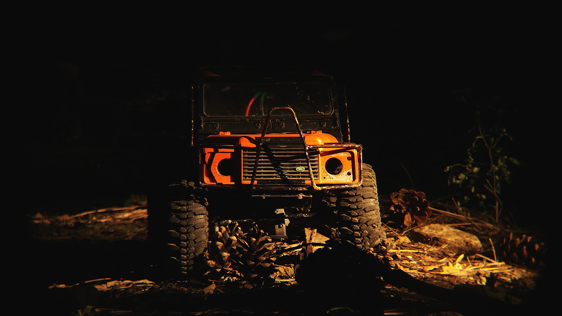 Orange Land Rover Defender miniature offroad vehicle HD Wallpaper