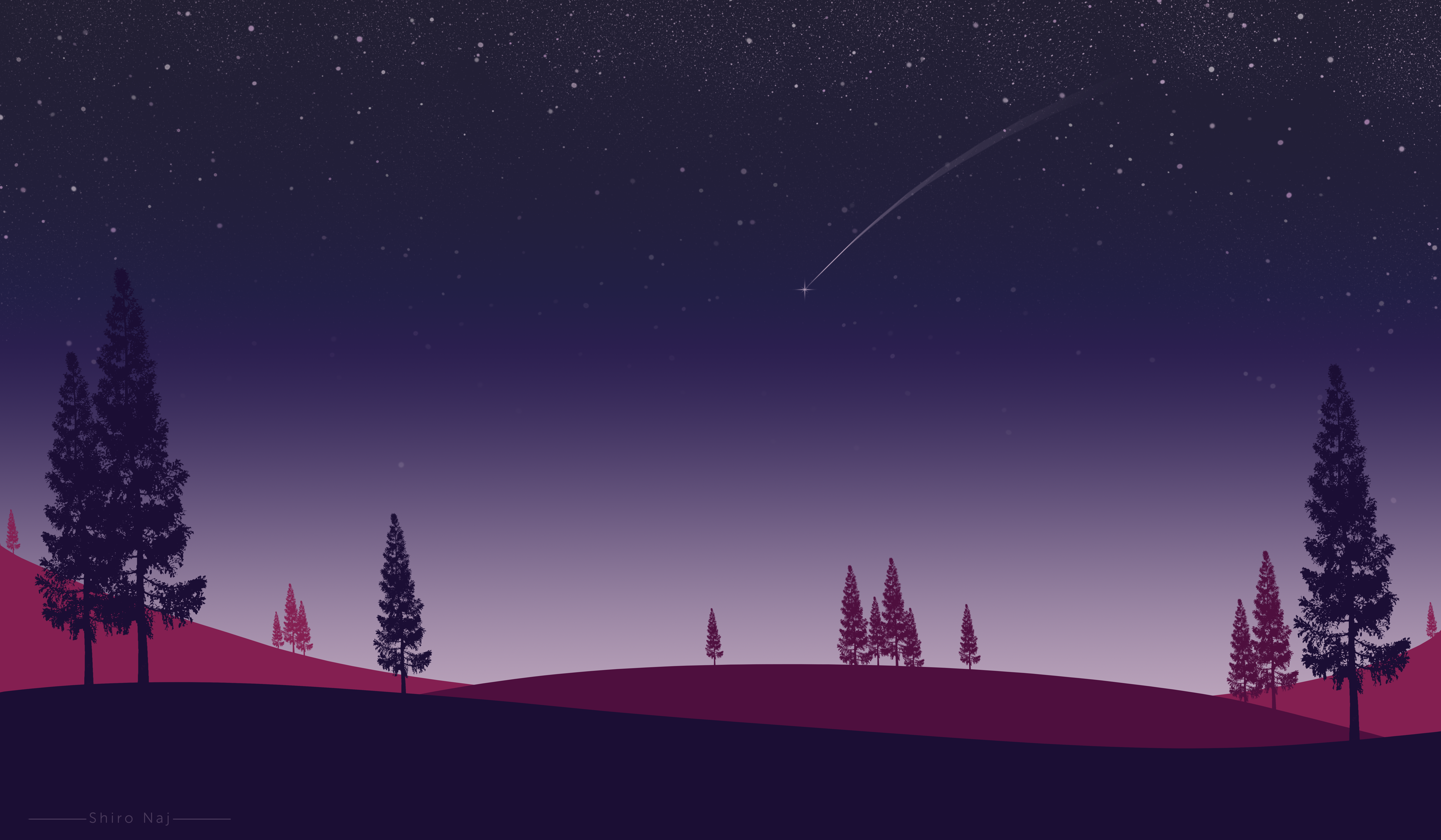 4K Digital Art of a Starry Night Sky Over Hills HD Wallpaper