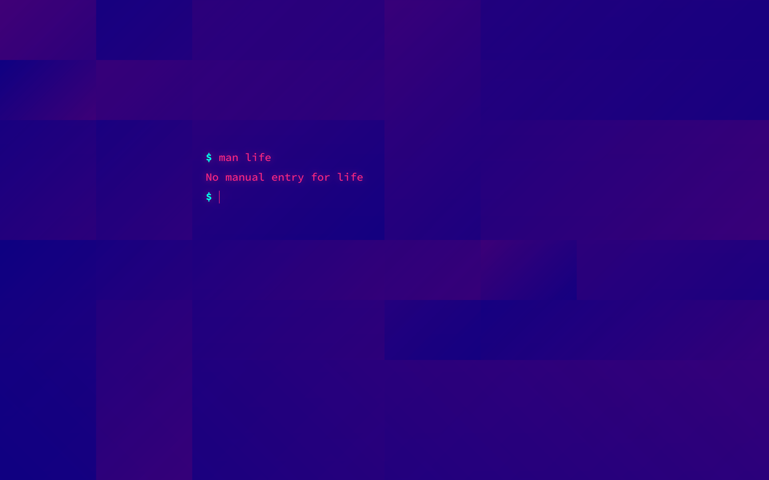 Terminal showing 'man life' command with humorous error HD Wallpaper