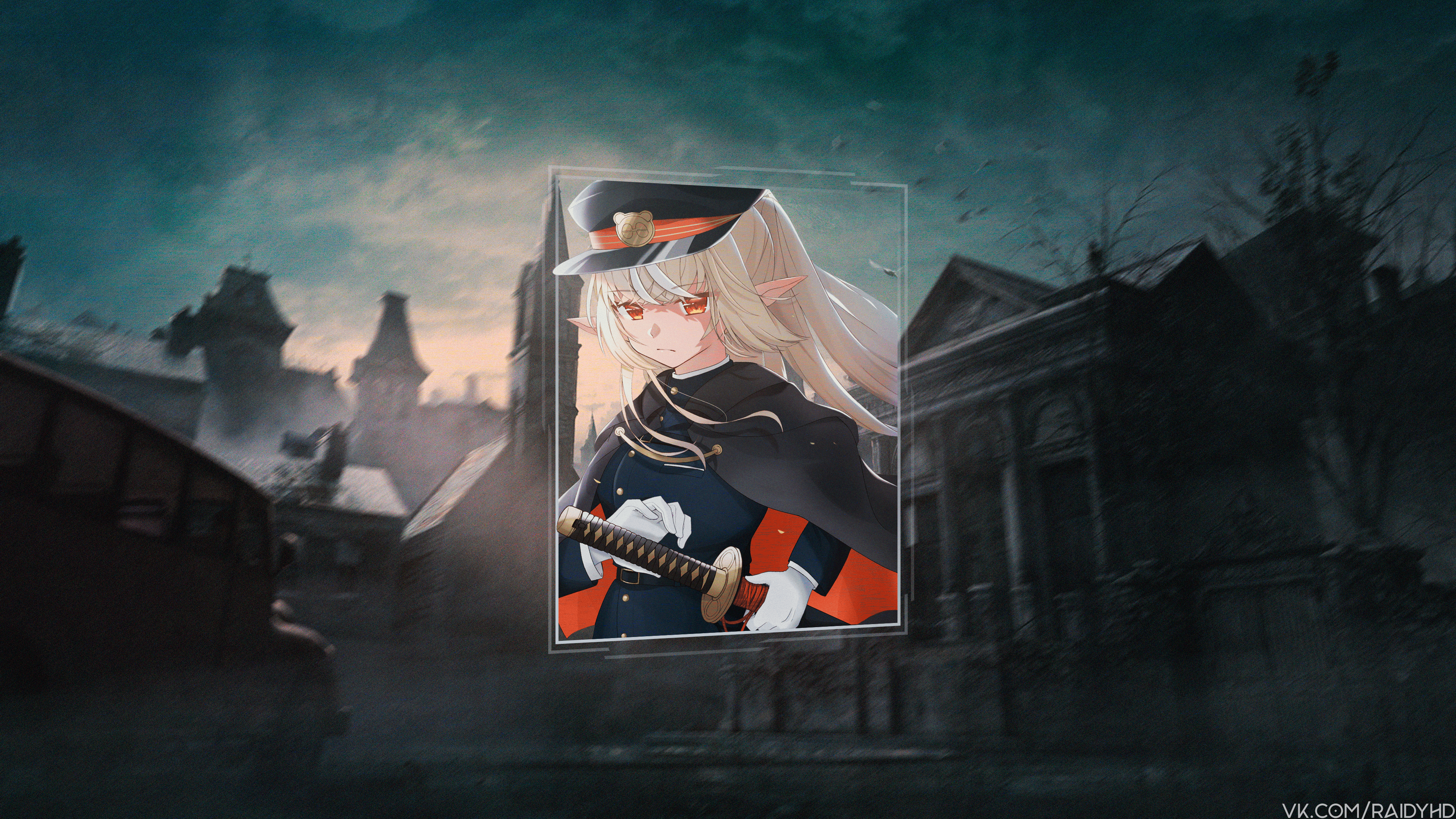 Anime girl in uniform with sword HD Wallpaper