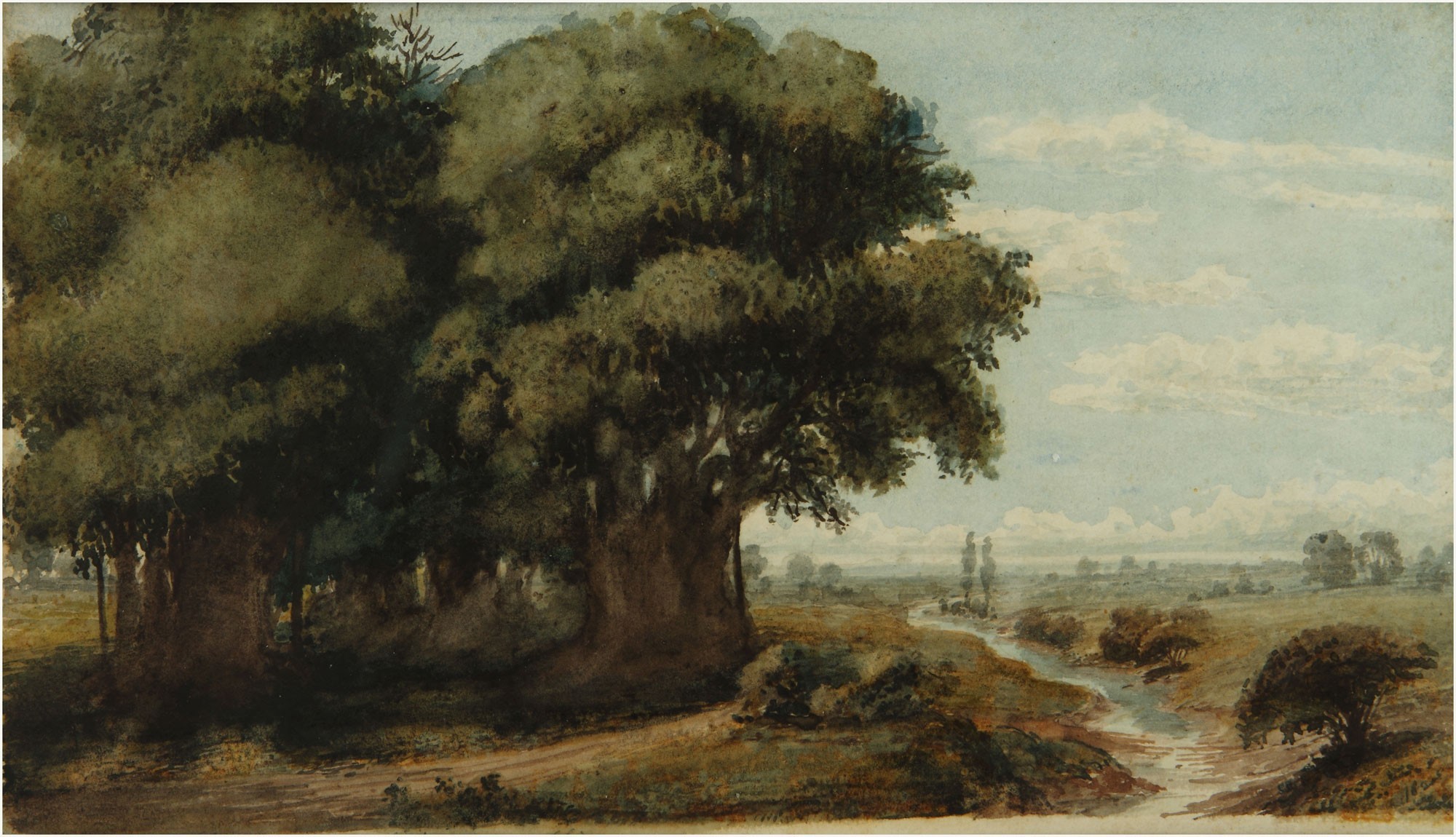 Landscape painting with trees and a river HD Wallpaper