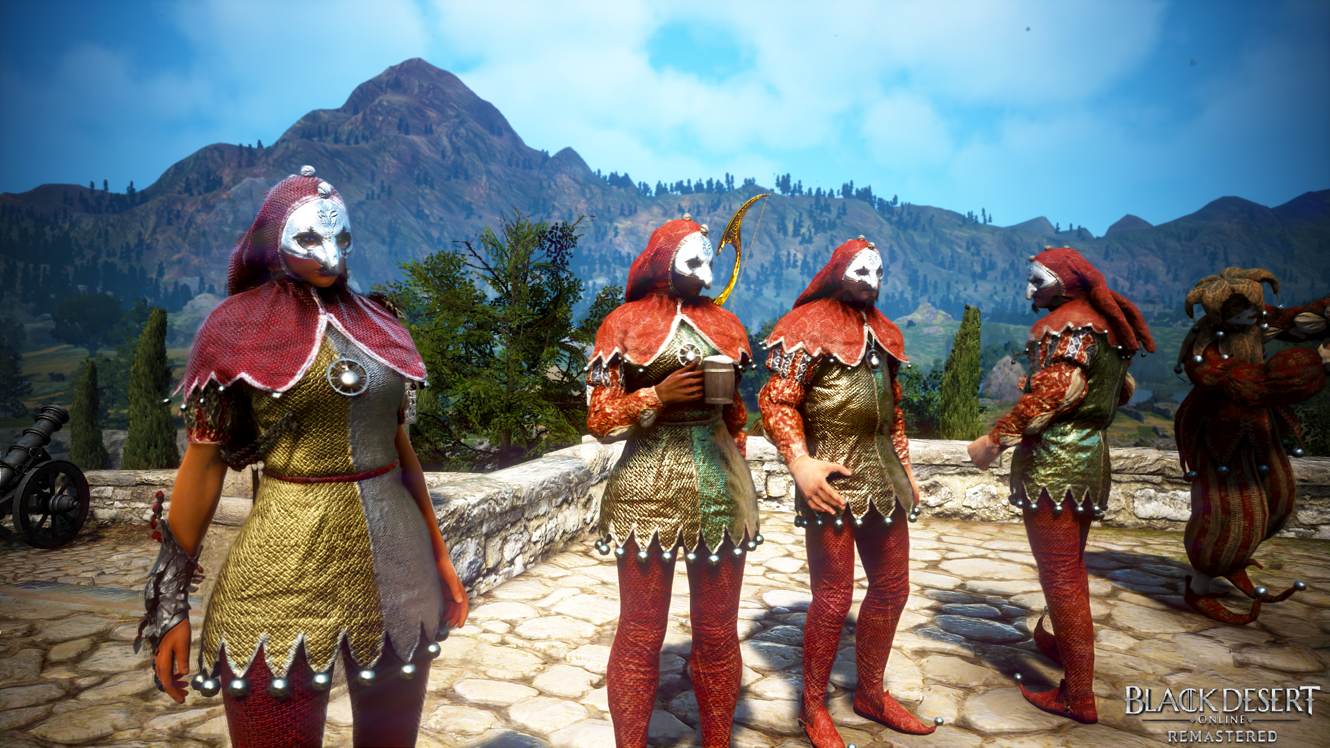 Black Desert Online characters in jester costumes HD Wallpaper