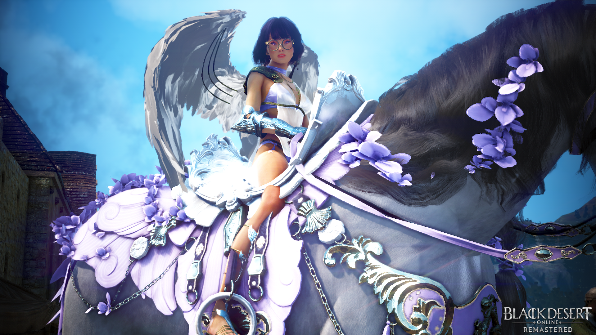 Woman with wings on a horse in Black Desert Online HD Wallpaper