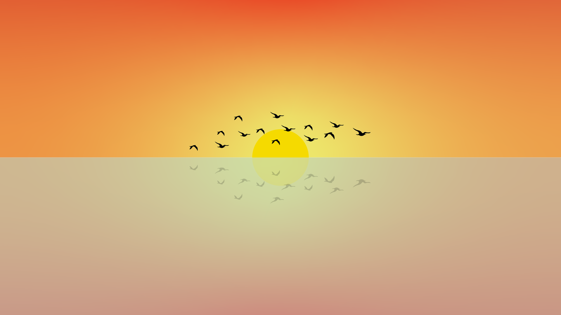Minimalist sunset with flock of birds HD Wallpaper