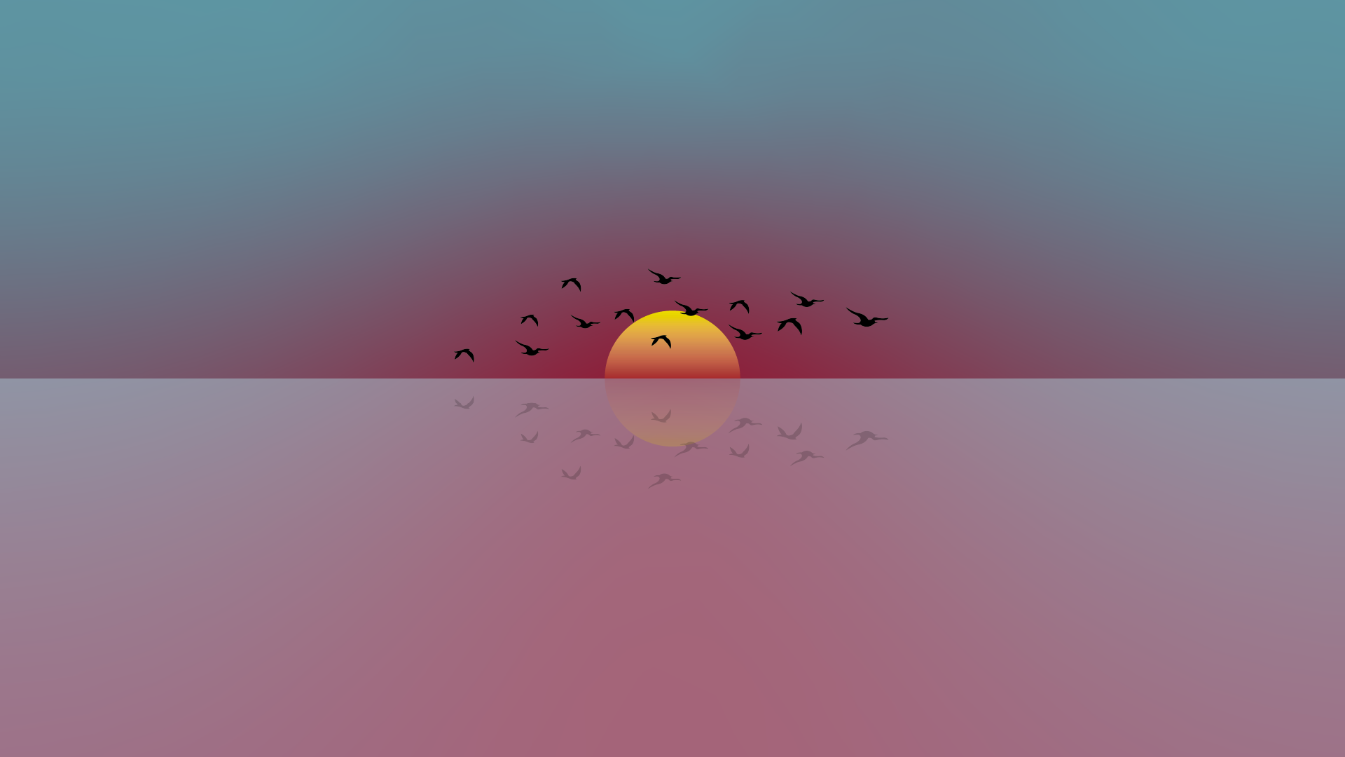 Birds flying over the ocean at sunset HD Wallpaper