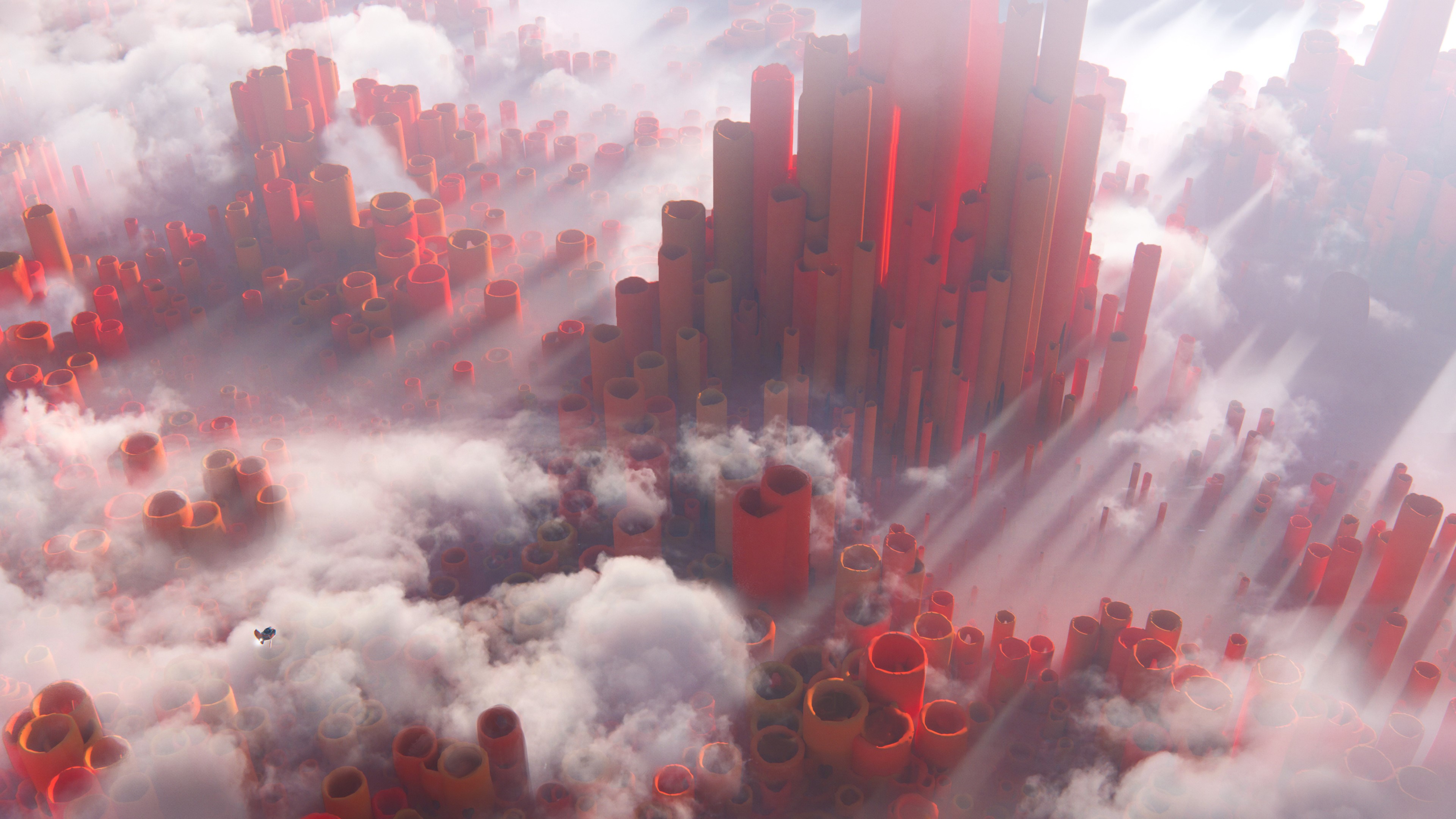 Abstract pillars in clouds by Leon Tukker HD Wallpaper