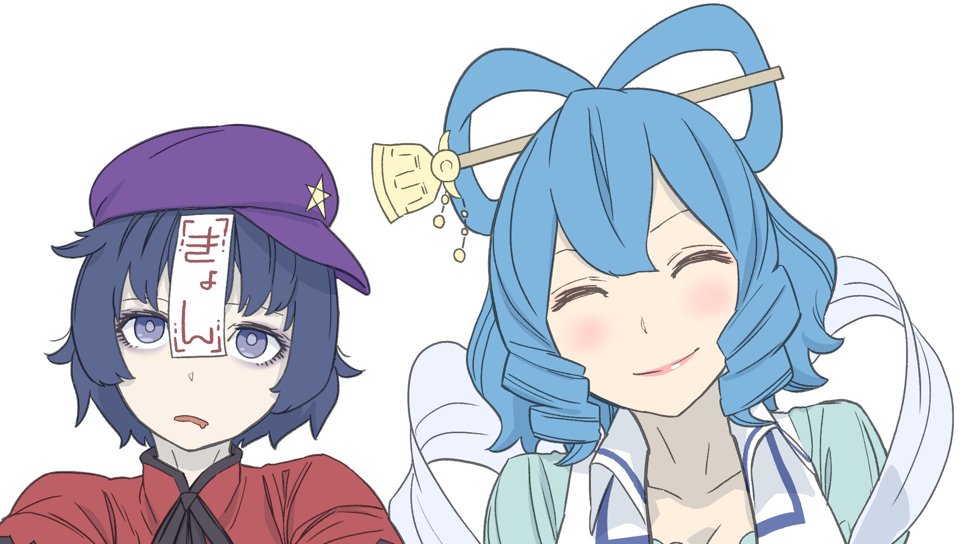 Touhou: Two anime girls with different expressions HD Wallpaper