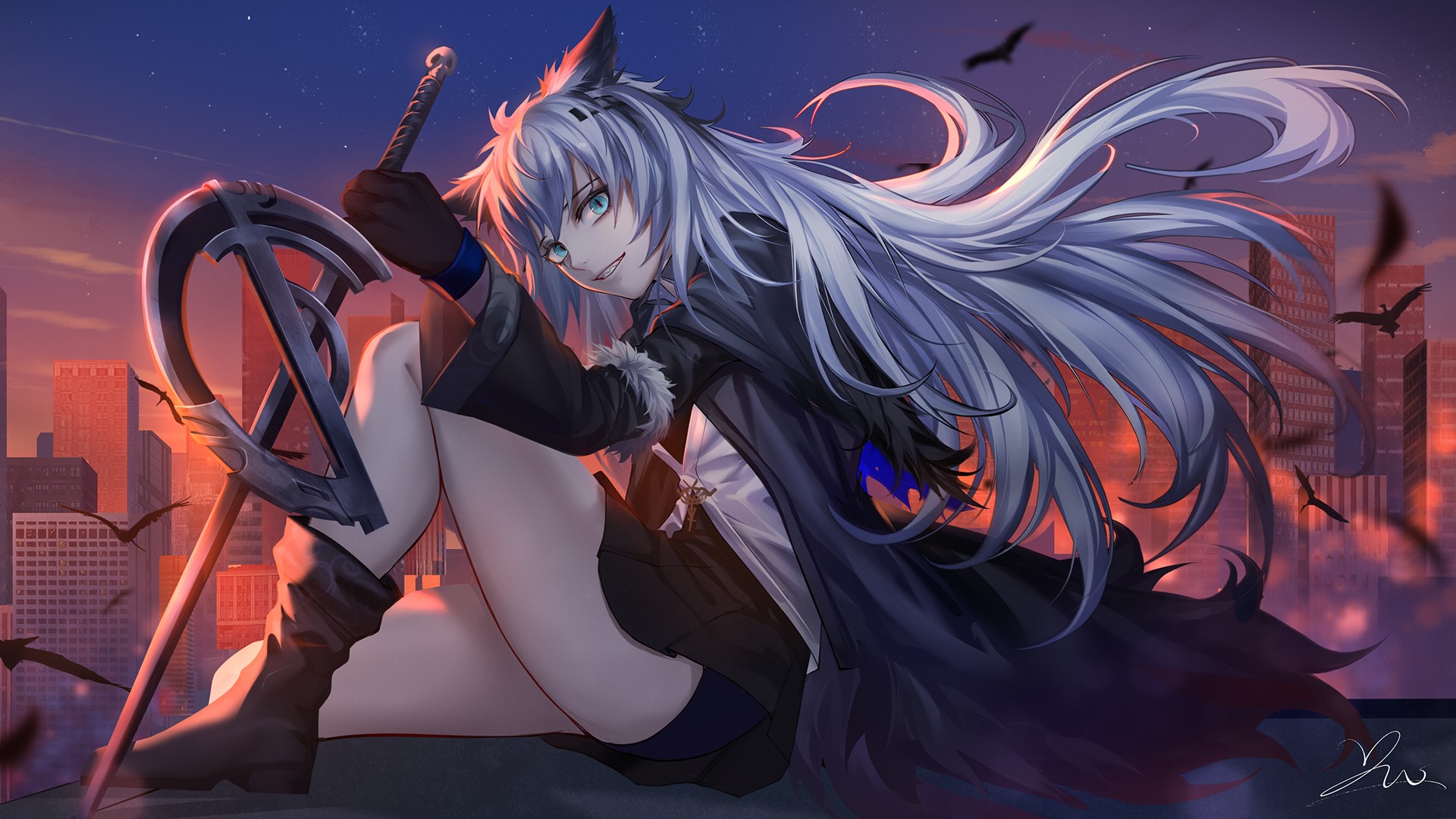 Lappland from Arknights with a sword at sunset HD Wallpaper