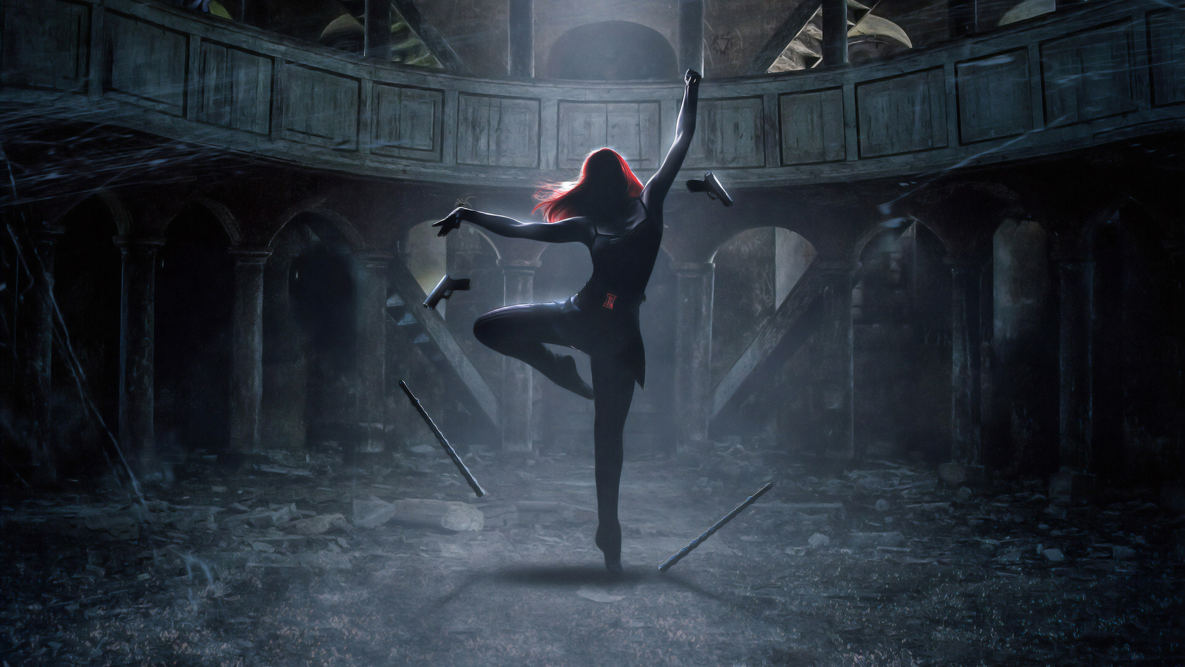 Black Widow from Marvel Comics in a ruined building HD Wallpaper