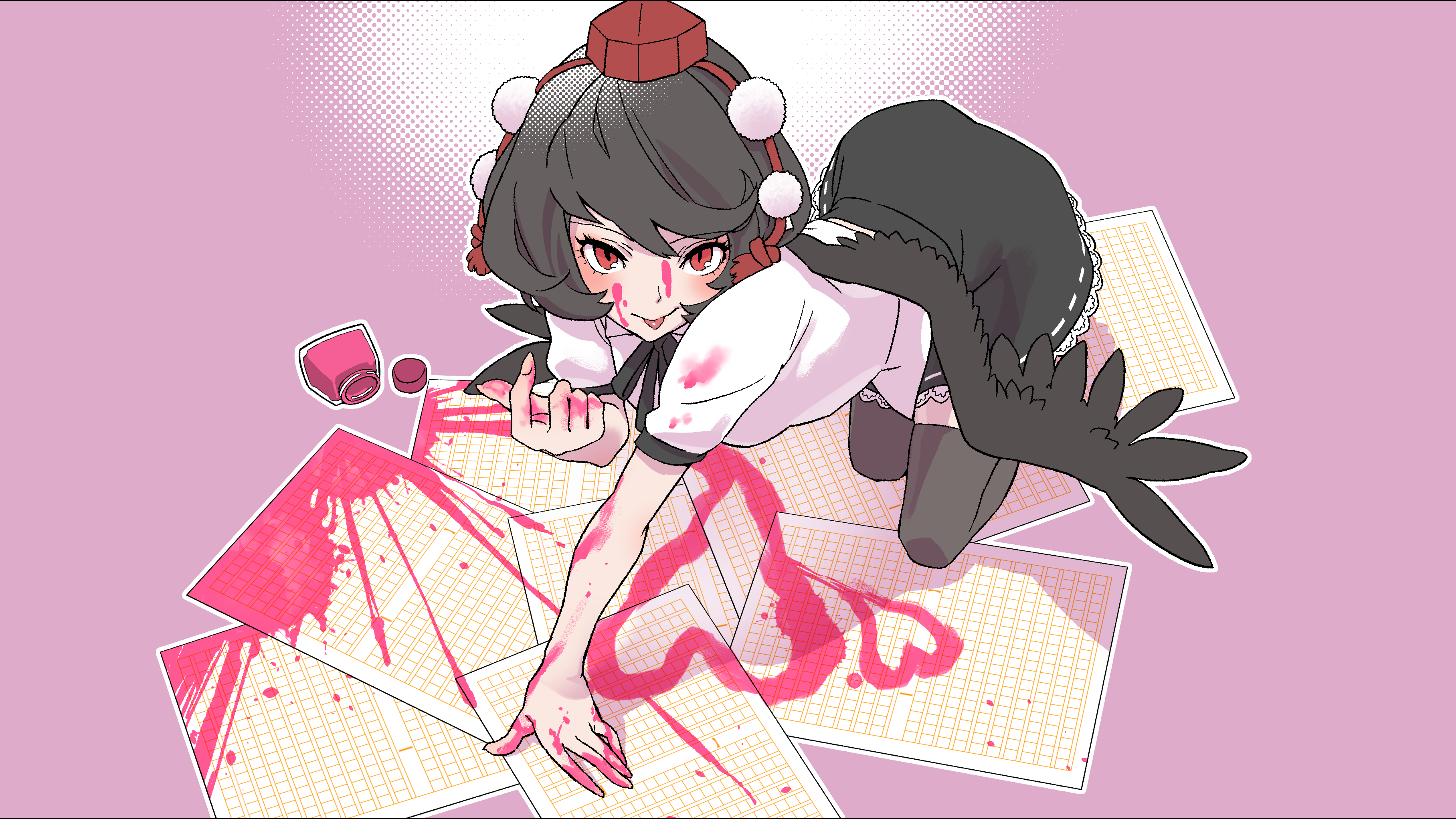 Aya Shameimaru from Touhou with pink ink HD Wallpaper